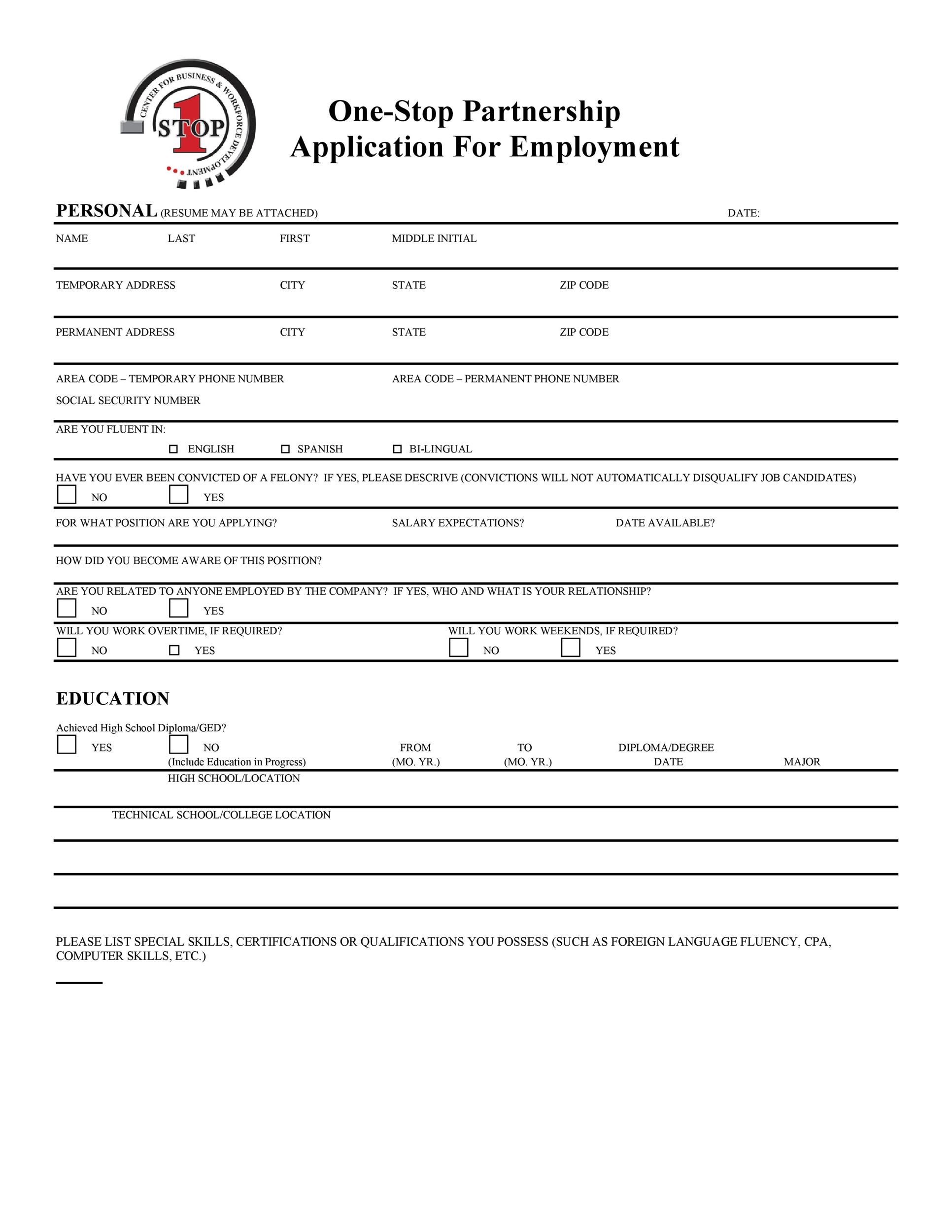 Templates For Employment Application Form Talentlyst