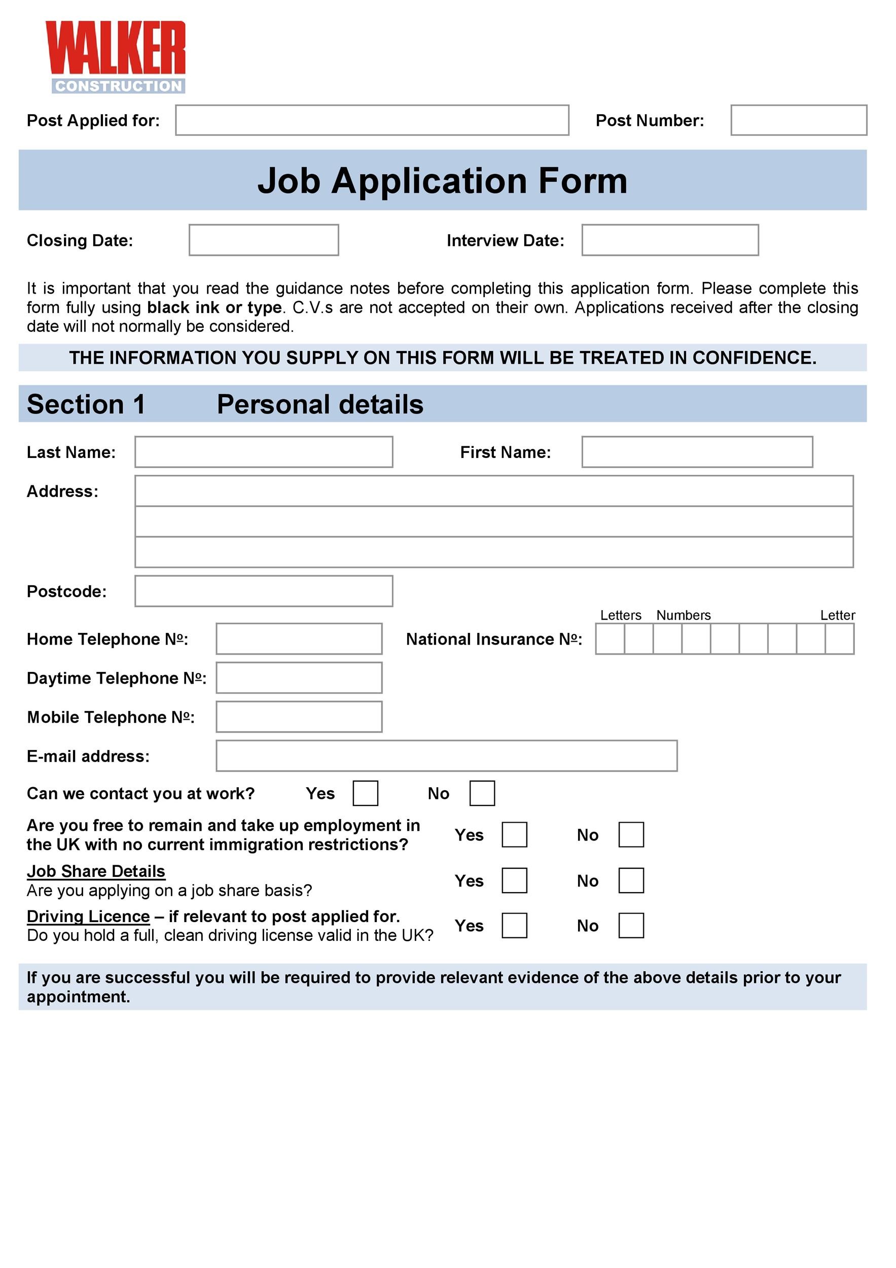 Job Application Form Format
