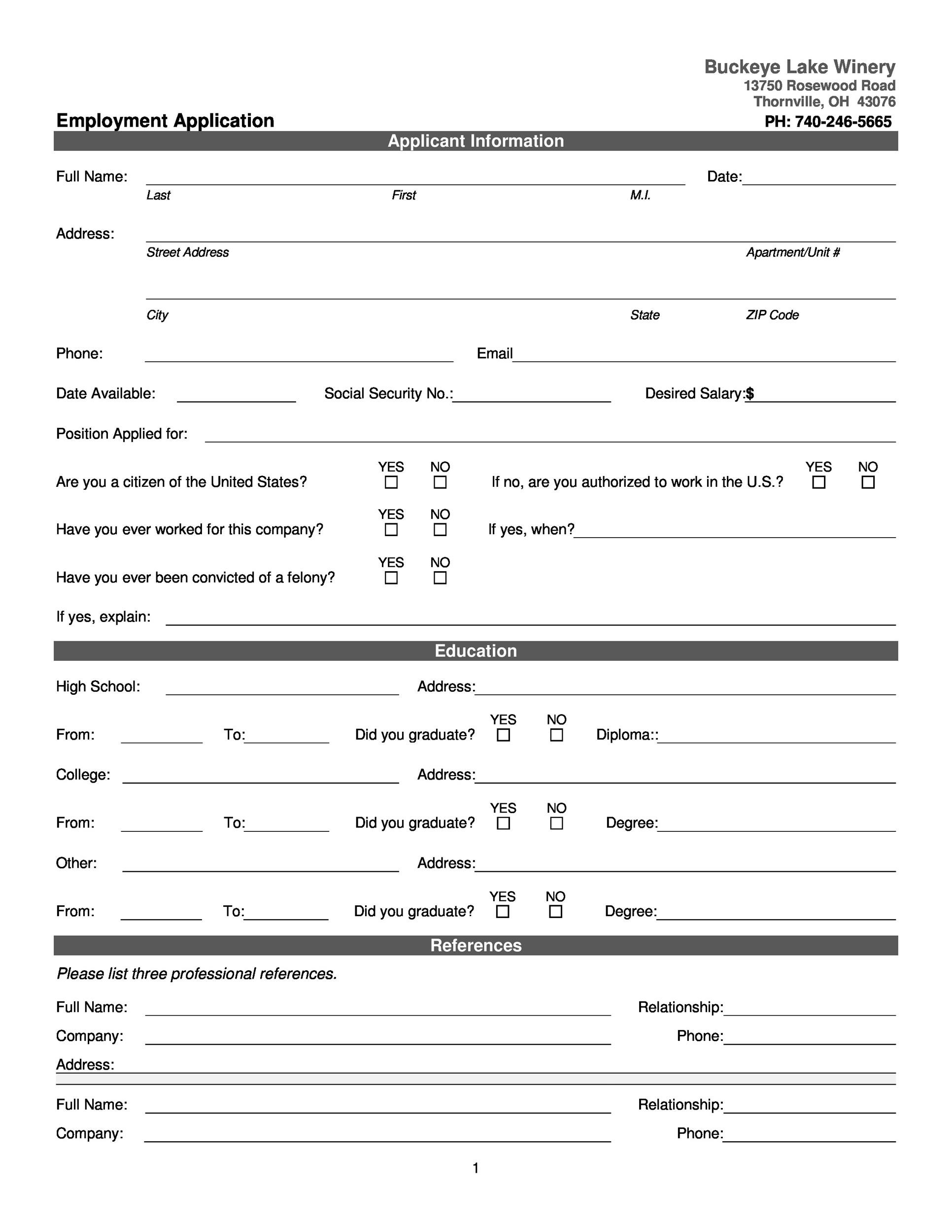 Employment Application Document