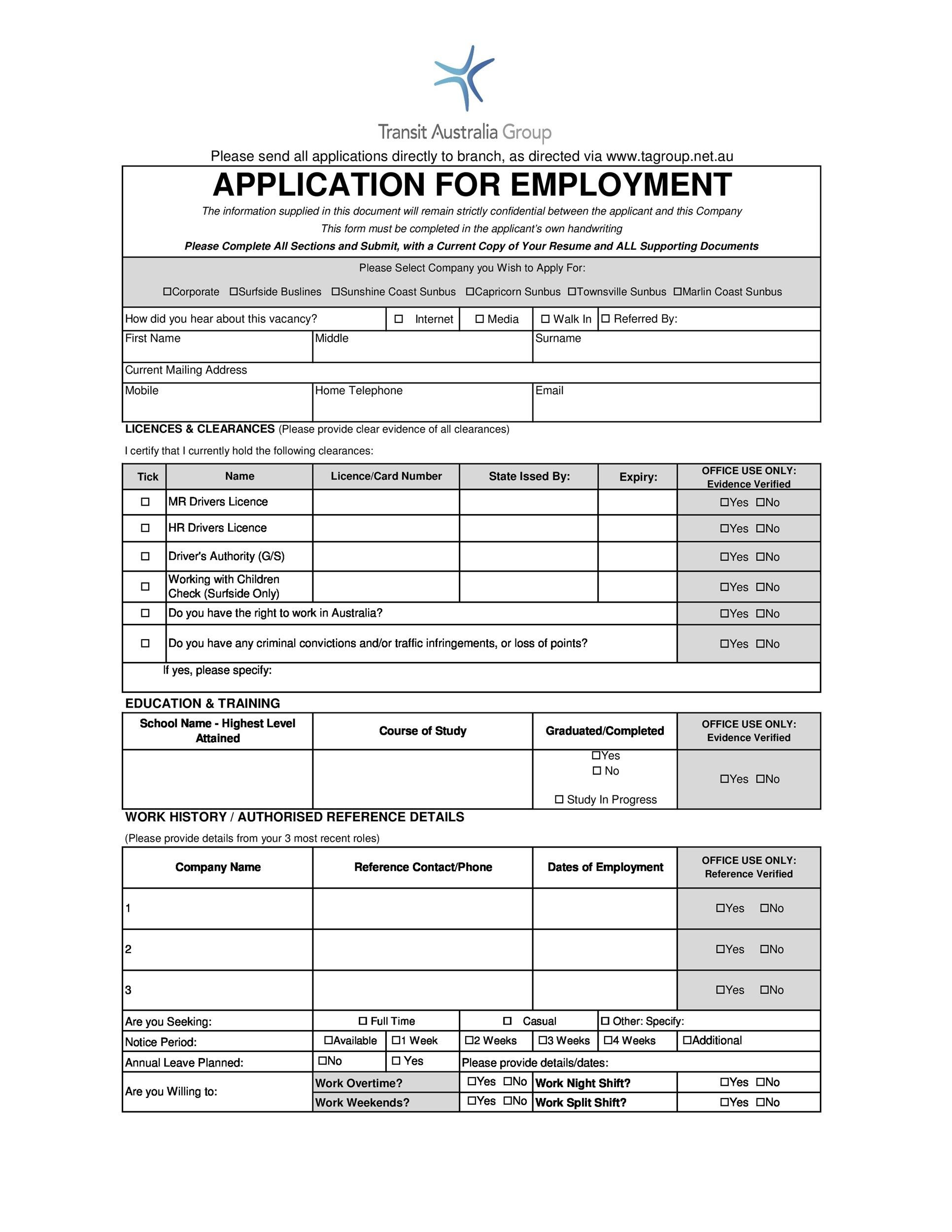 Application Employment Format