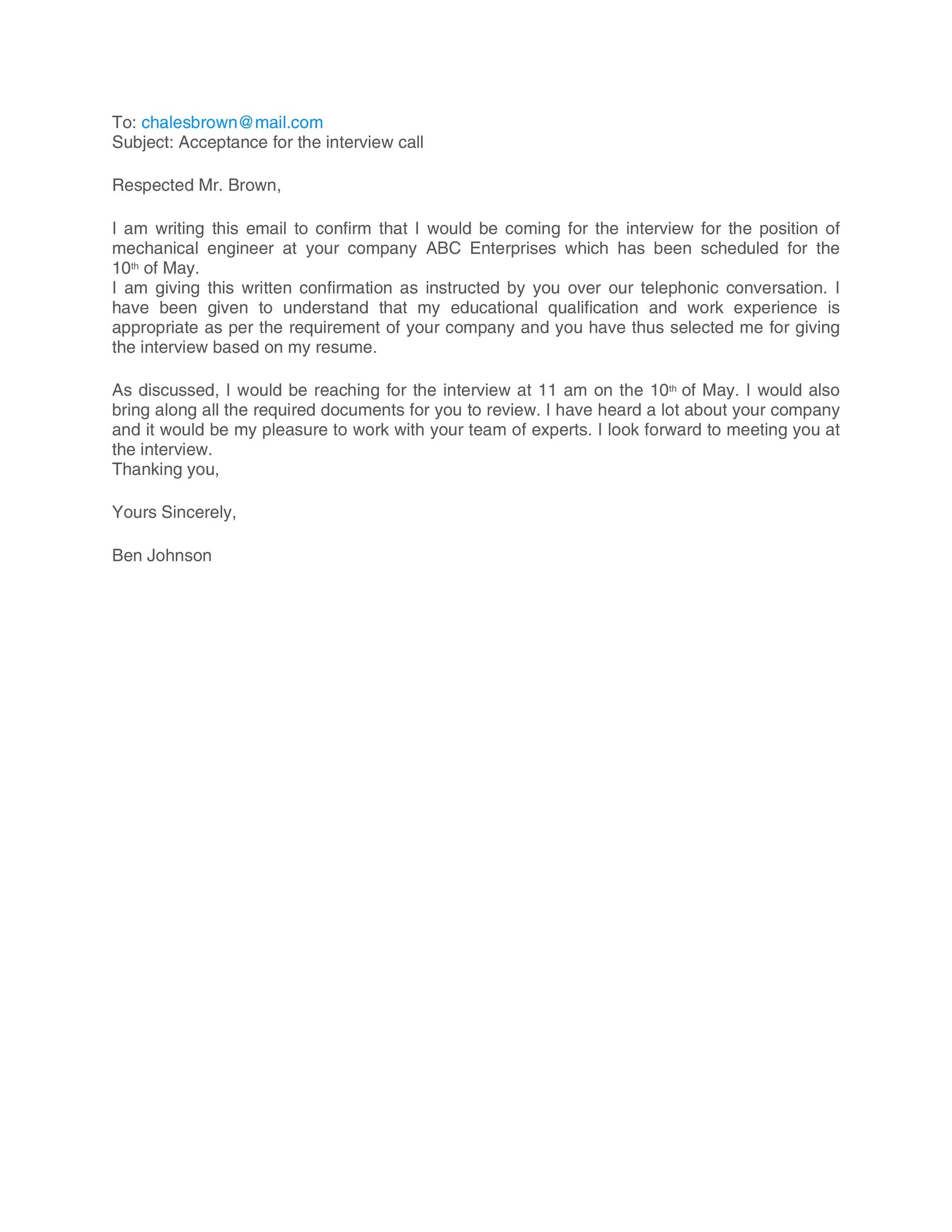Acceptance for the Interview Call