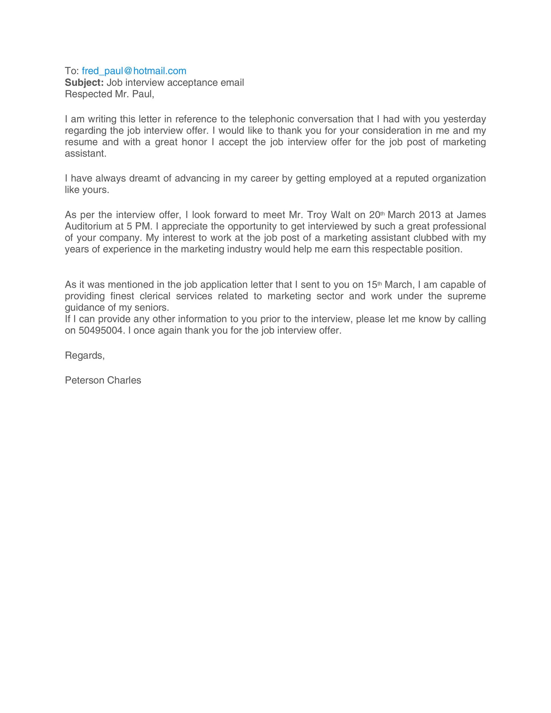 Job Interview Acceptance Email