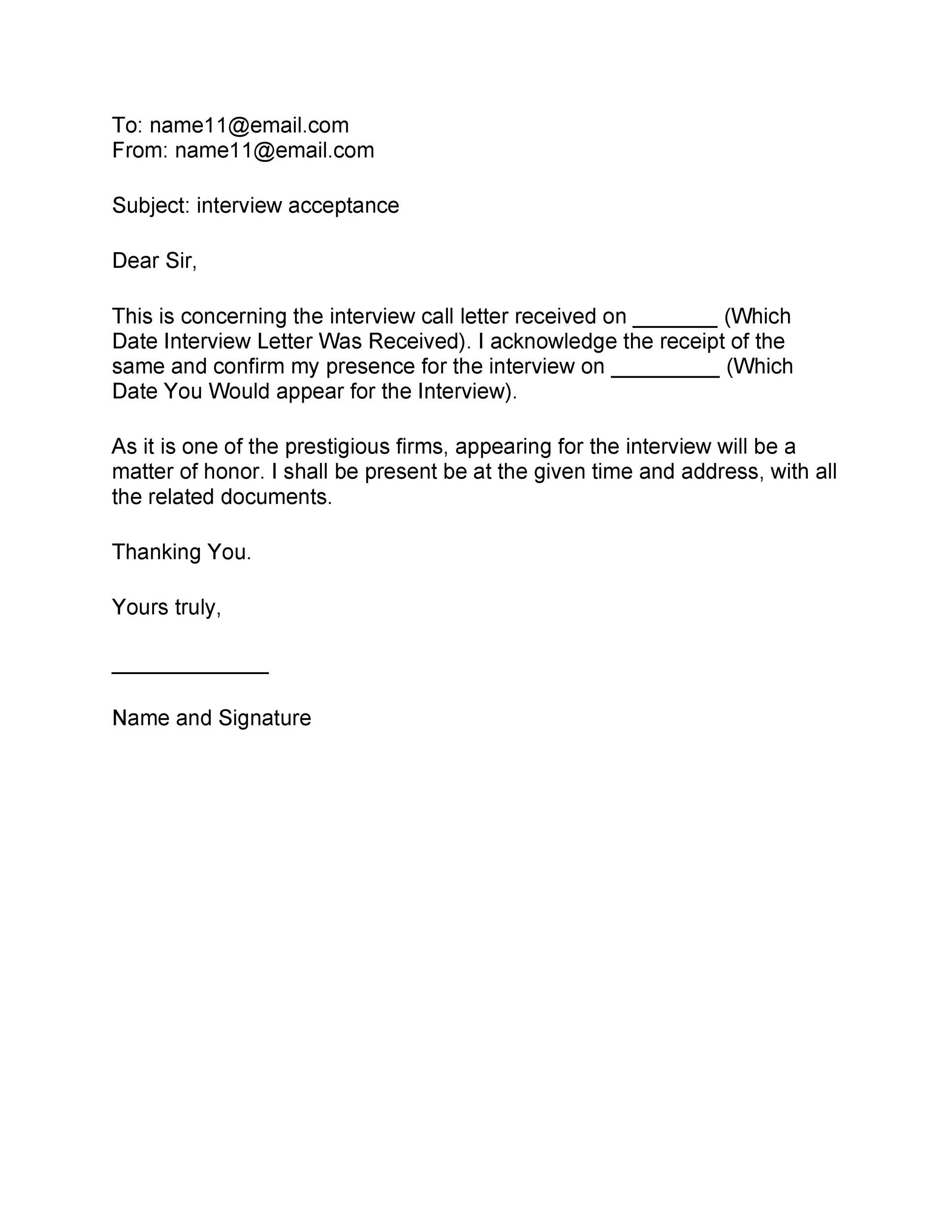 Interview Acceptance Email