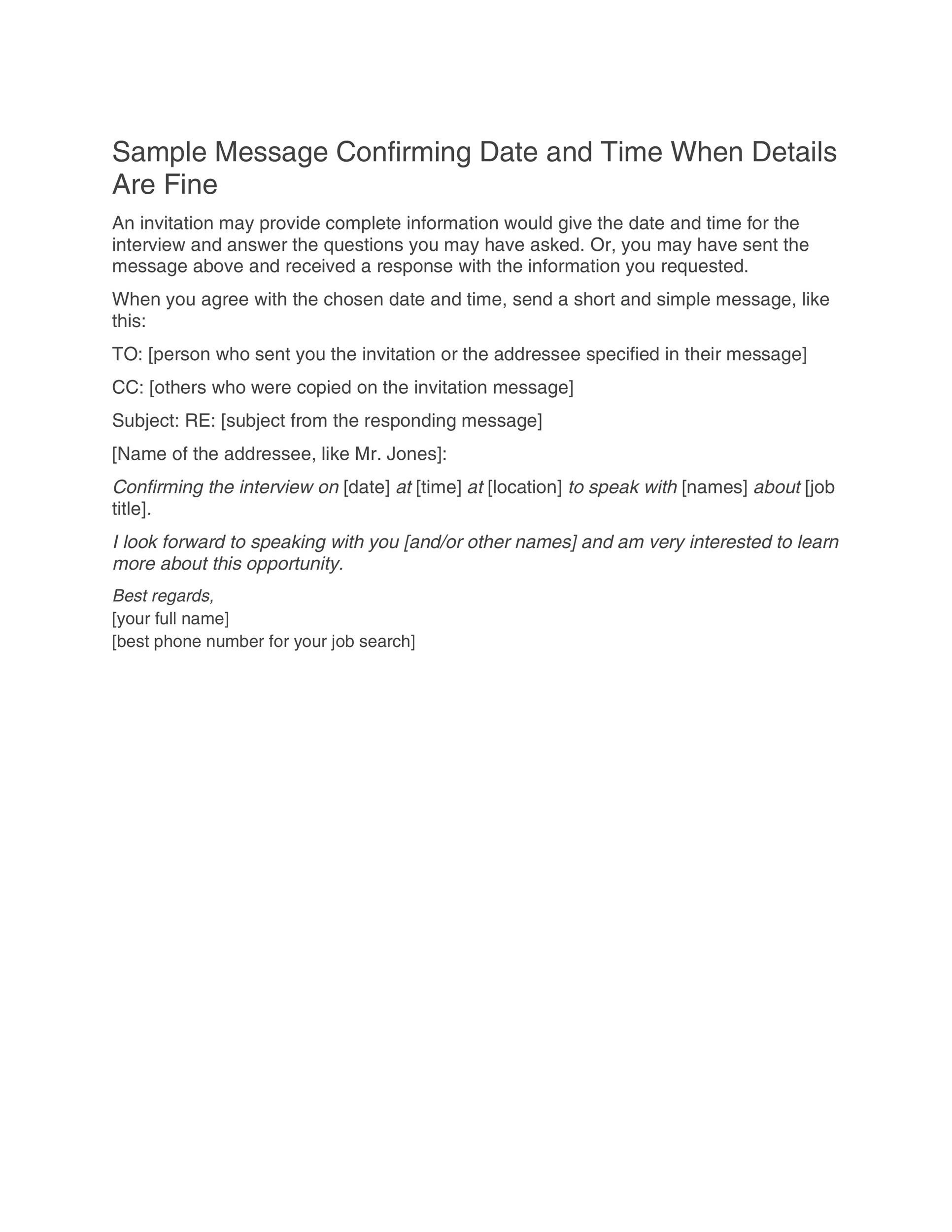 Sample Message Confirming Interview