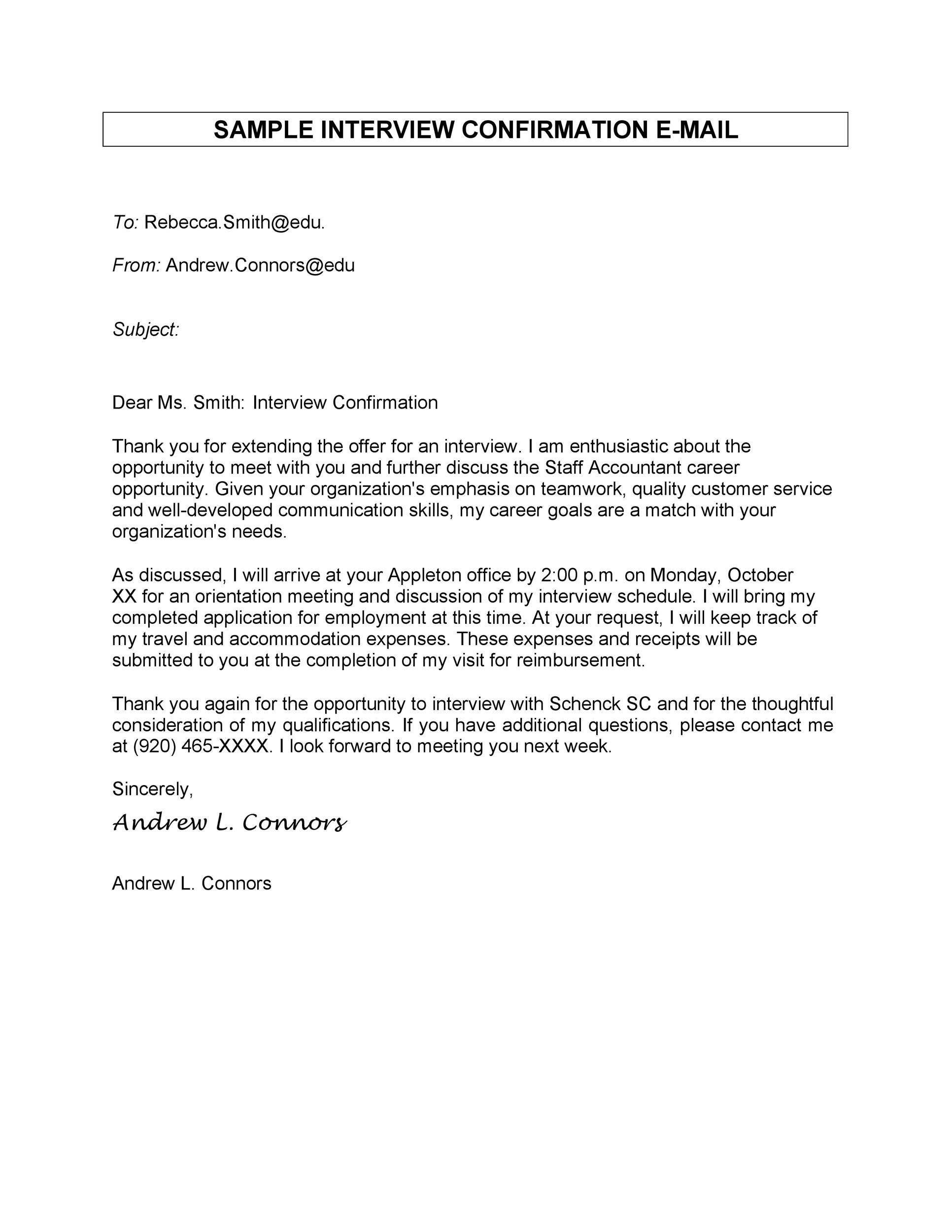 Sample Interview Confirmation Email