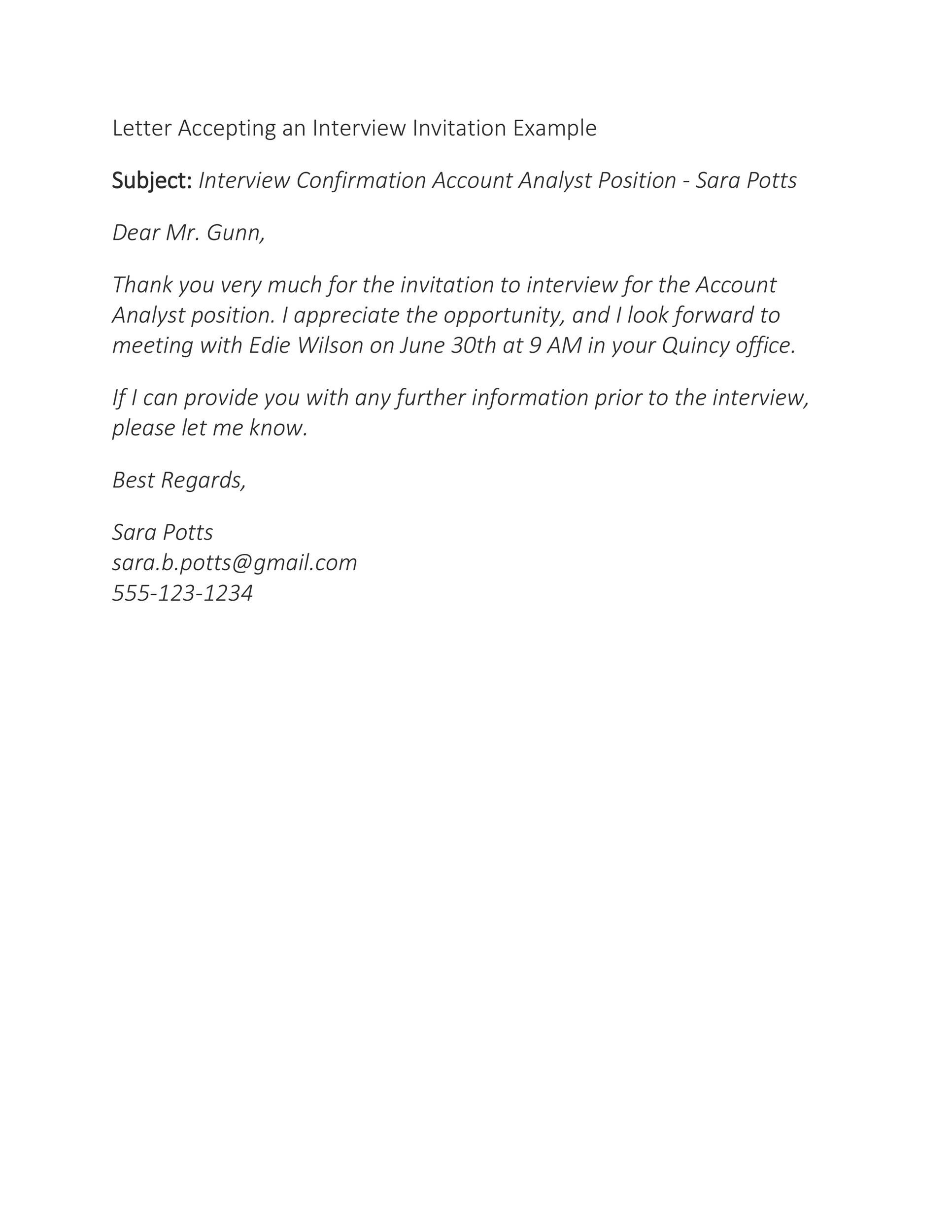 Letter Accepting an Interview Invitation
