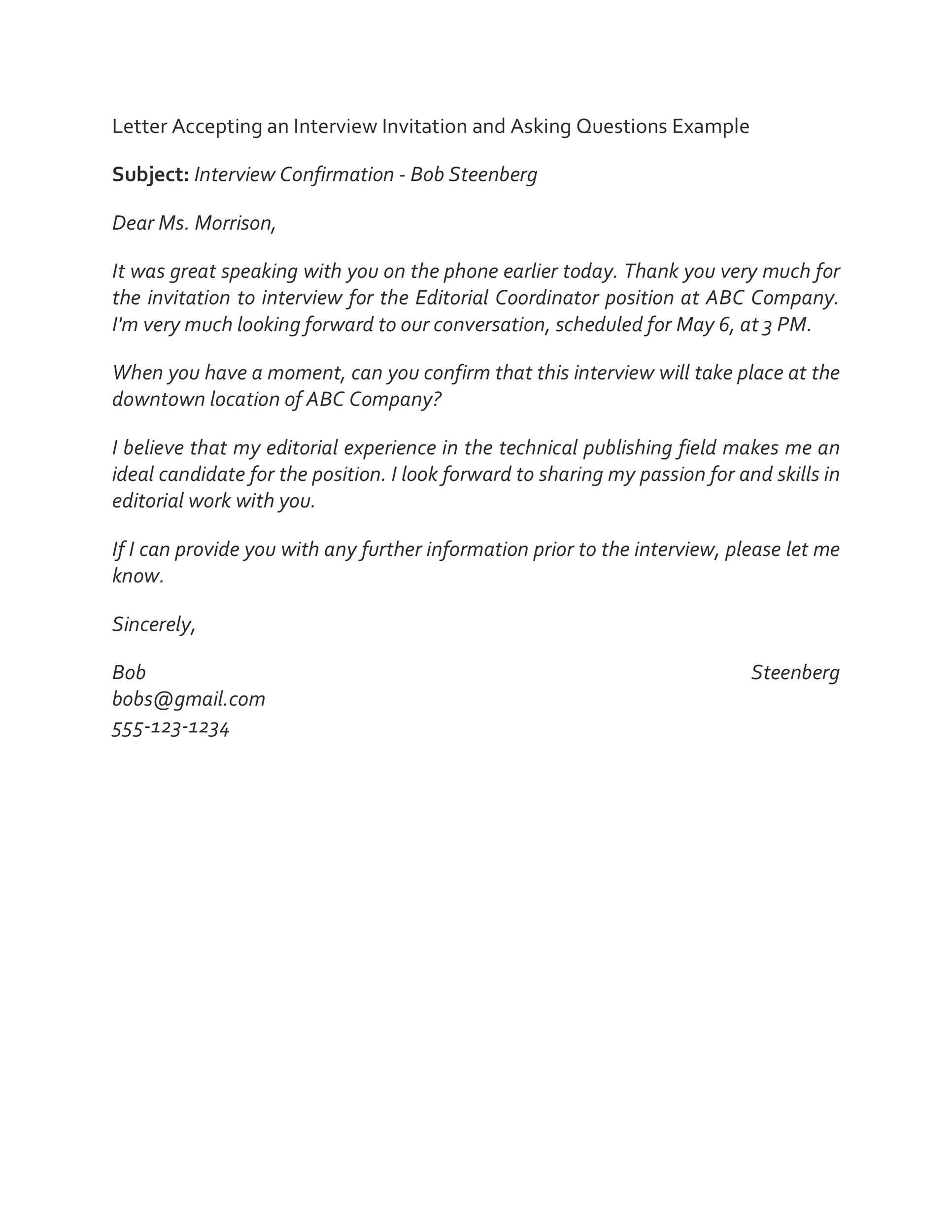 Letter Accepting an Interview Invitation