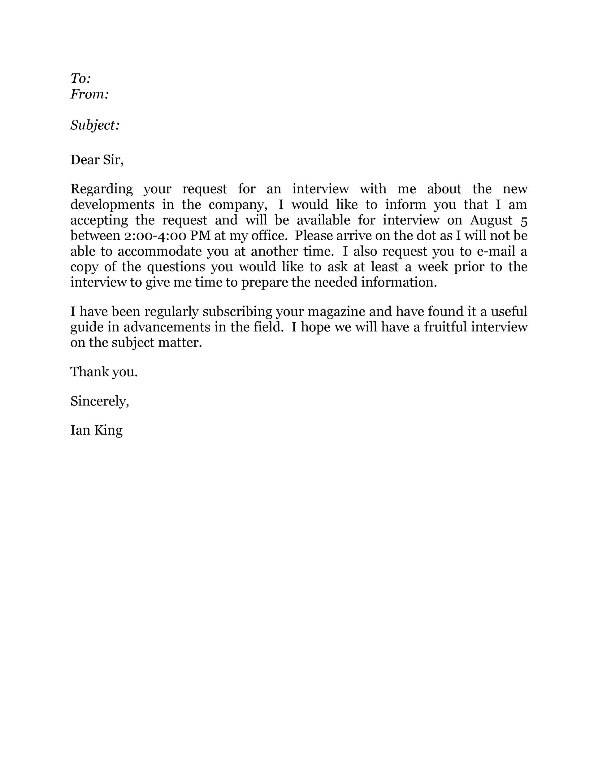 Sample Interview Acceptance Email