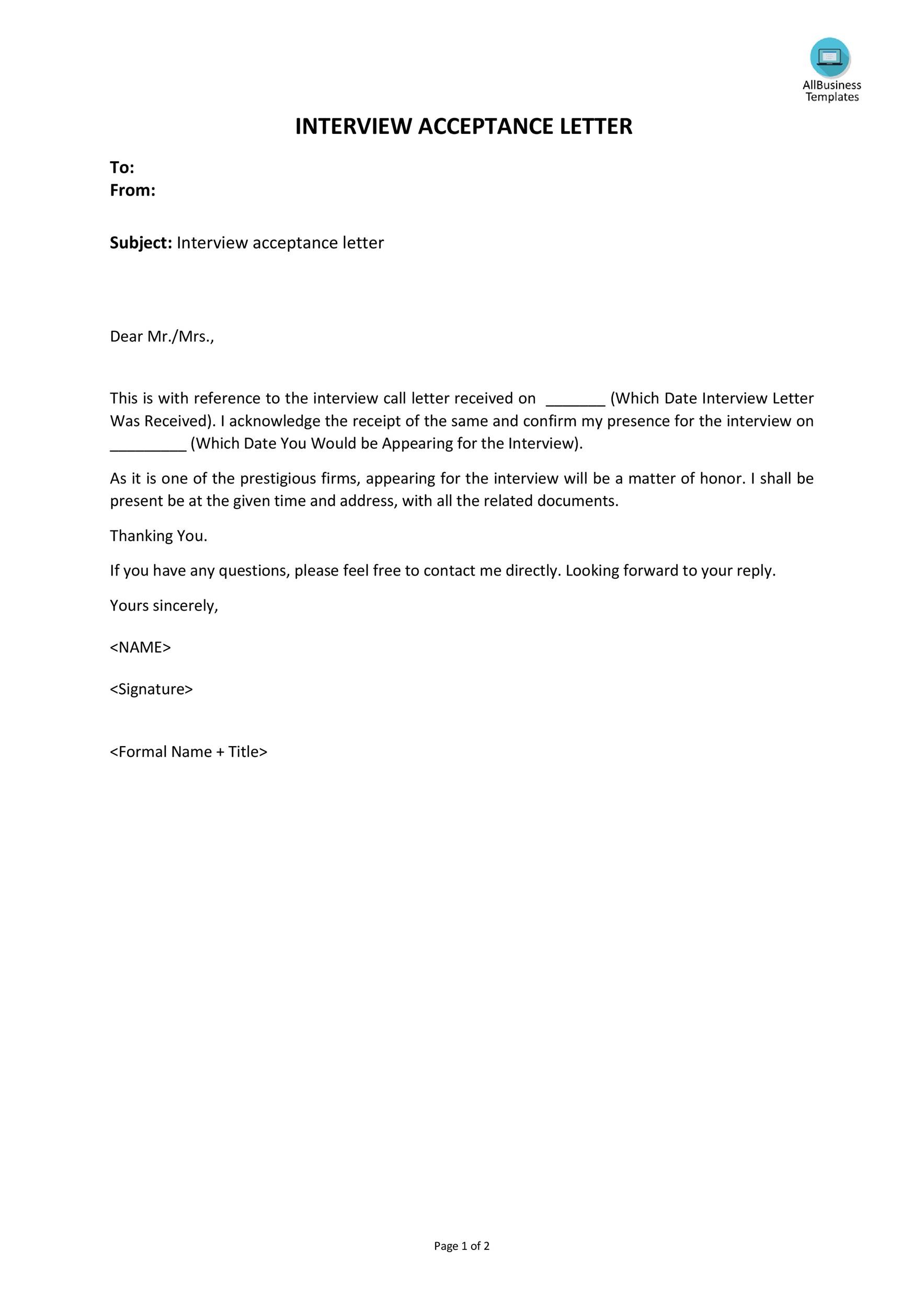 Interview Acceptance Letter