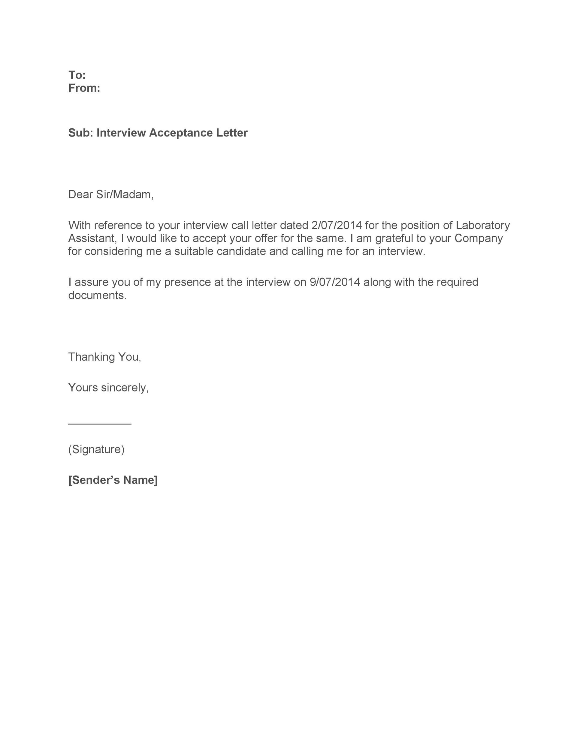 Interview Acceptance Letter Template