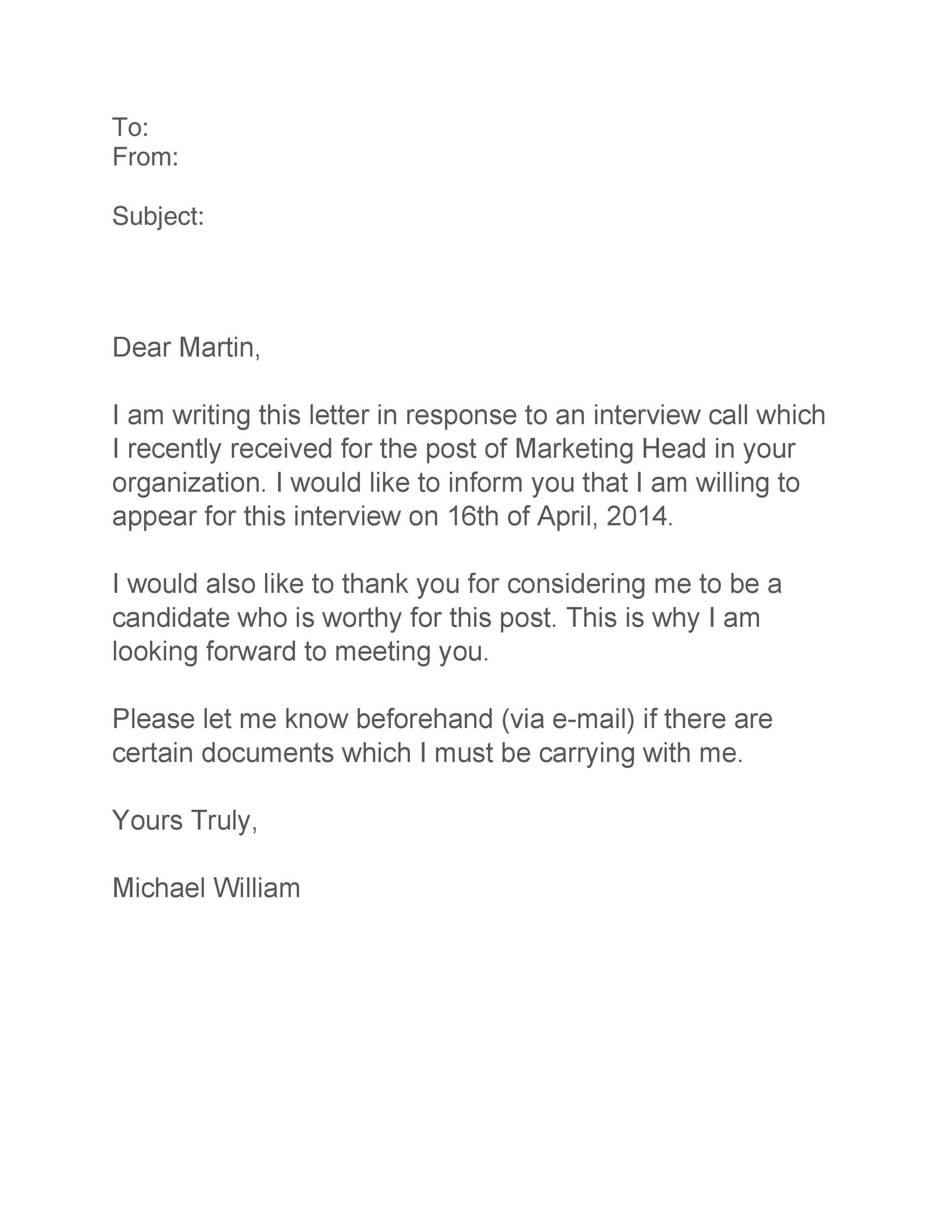 Sample Interview Acceptance Letter