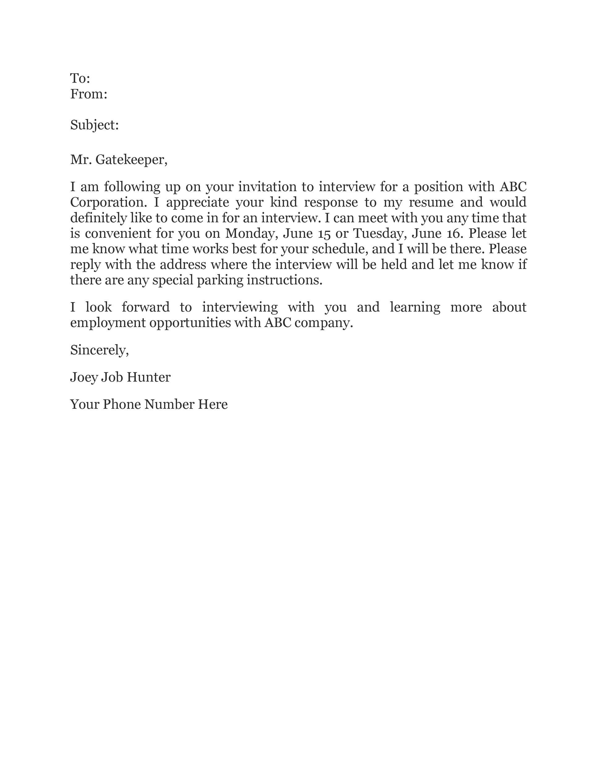 Sample Acceptance of the Interview Invitation