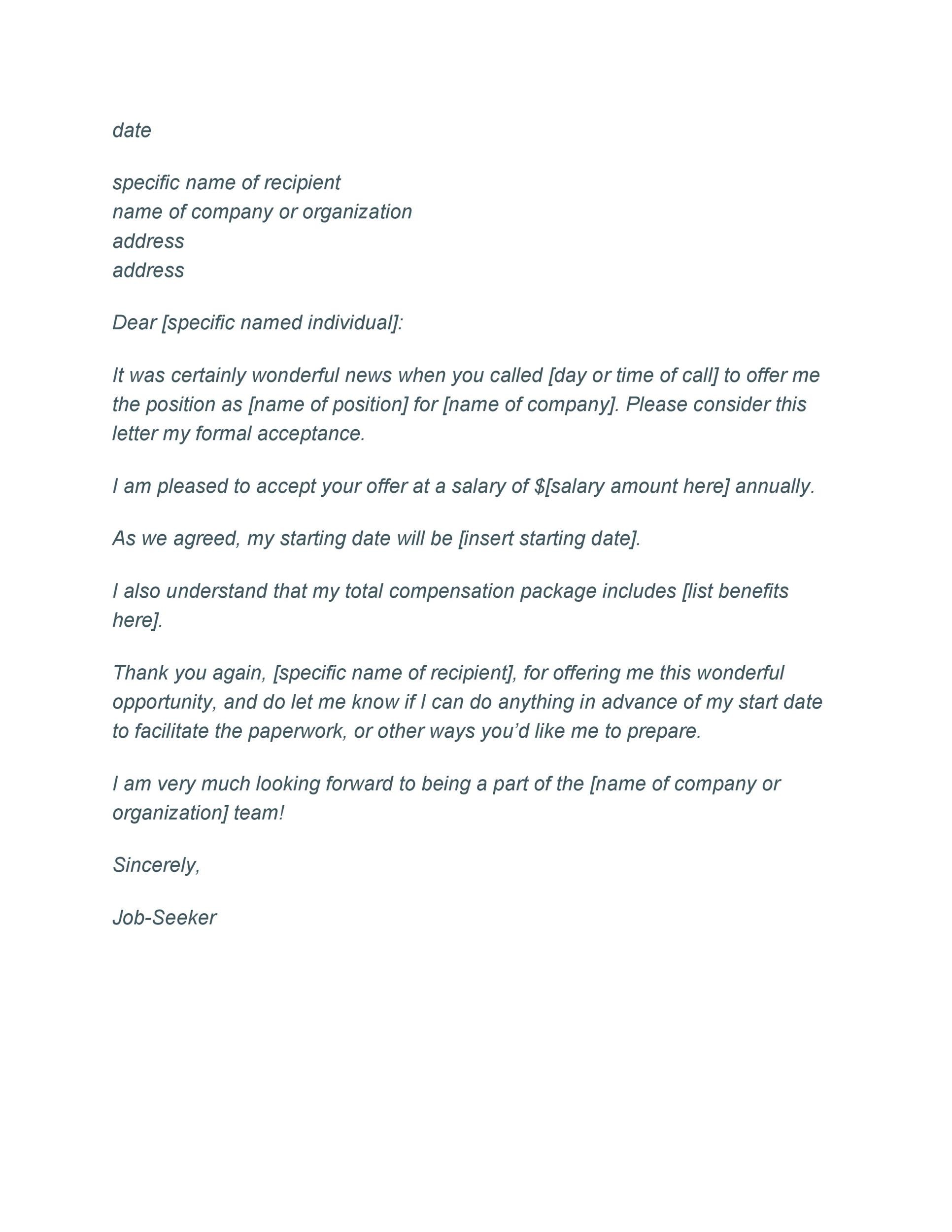 Job Acceptance Letter Sample