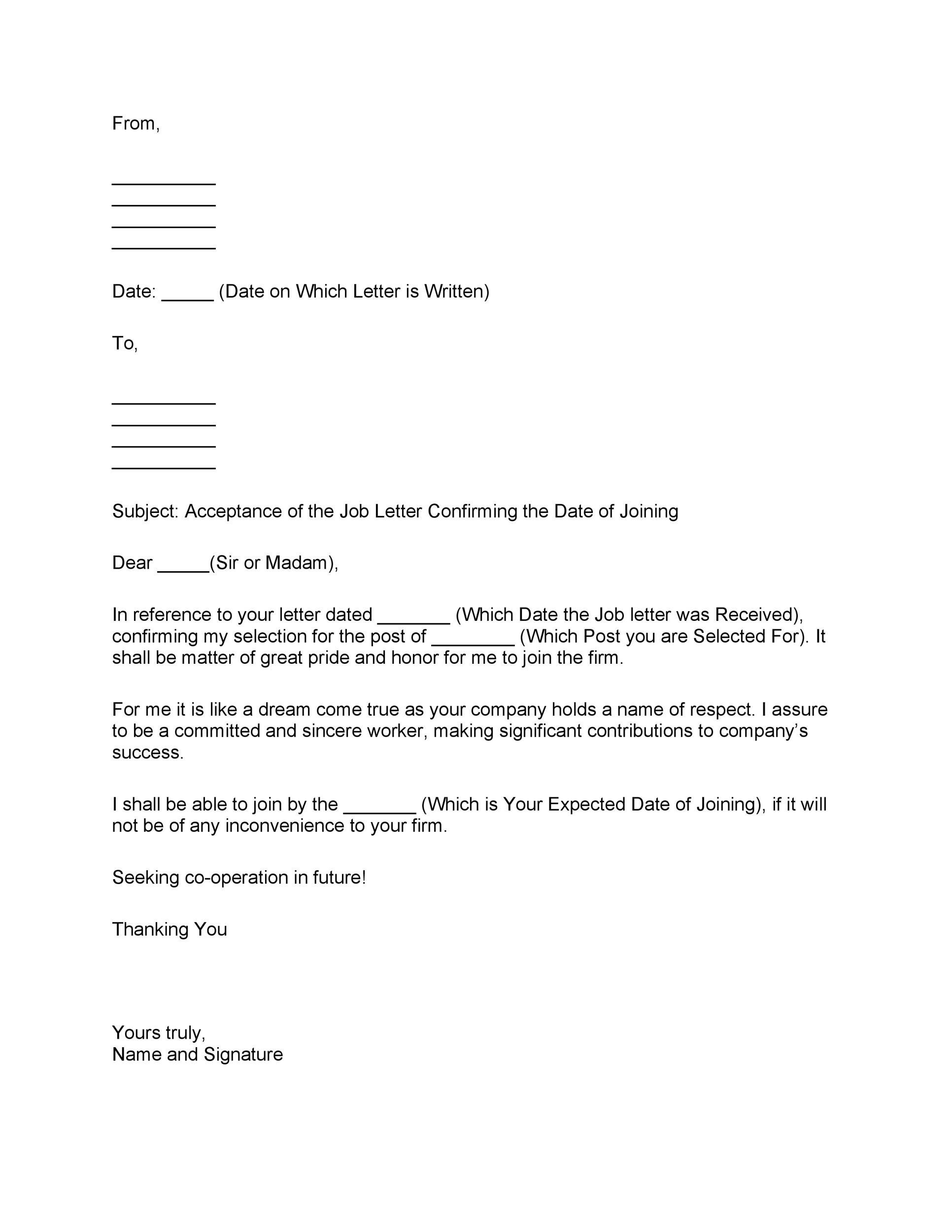 Acceptance of the Job Letter