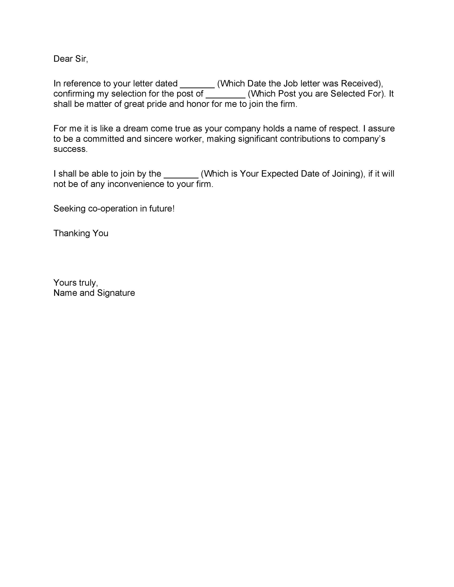 Job Offer Acceptance Letter Format