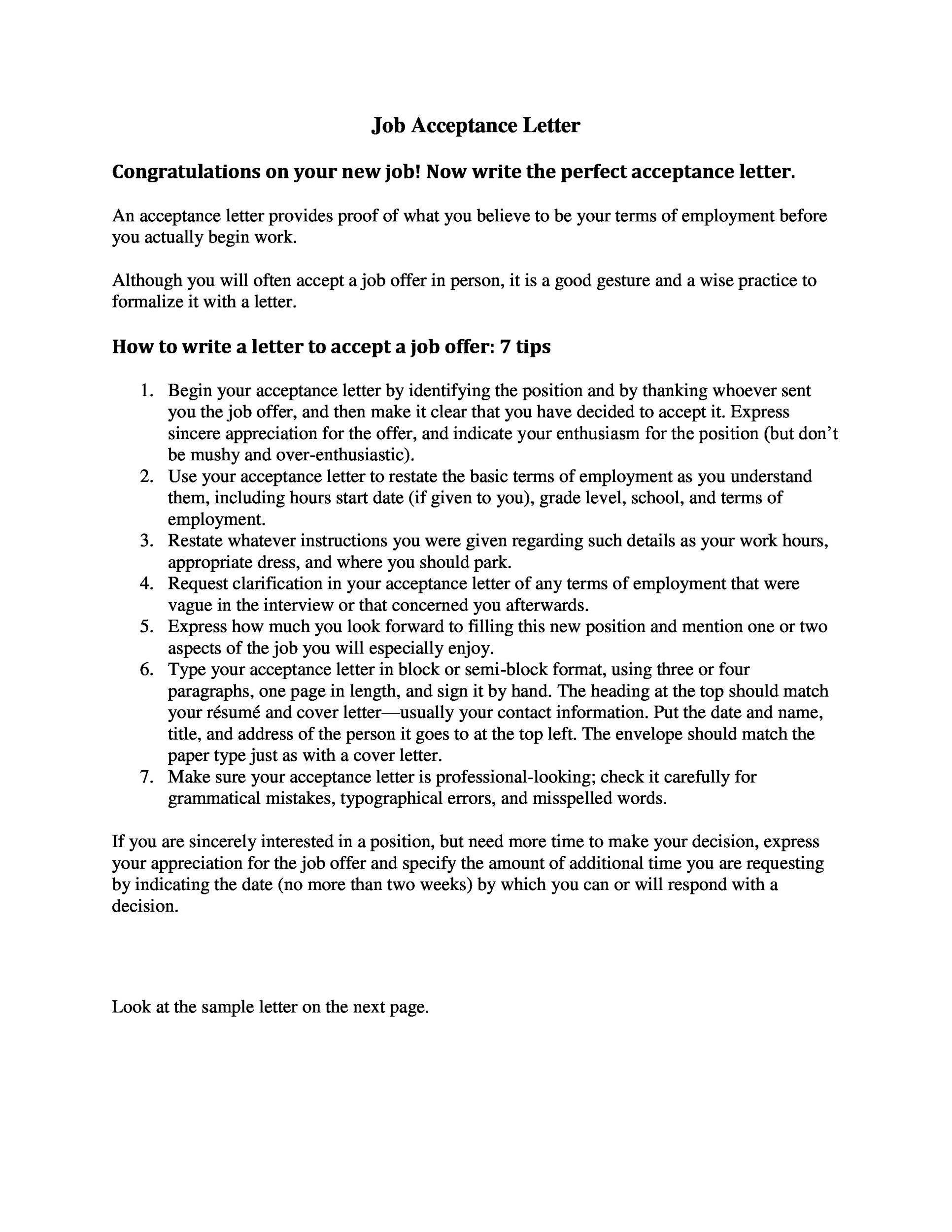 Job Offer Acceptance Letter