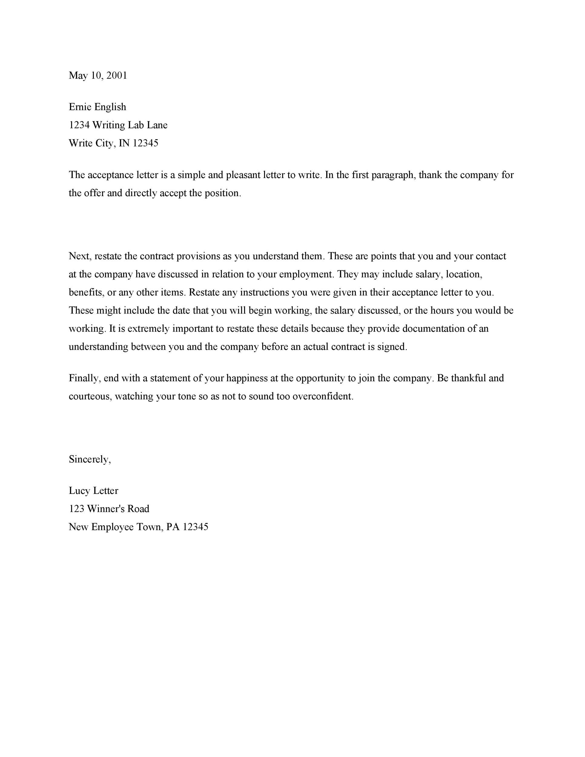 Offer Acceptance Letter Template