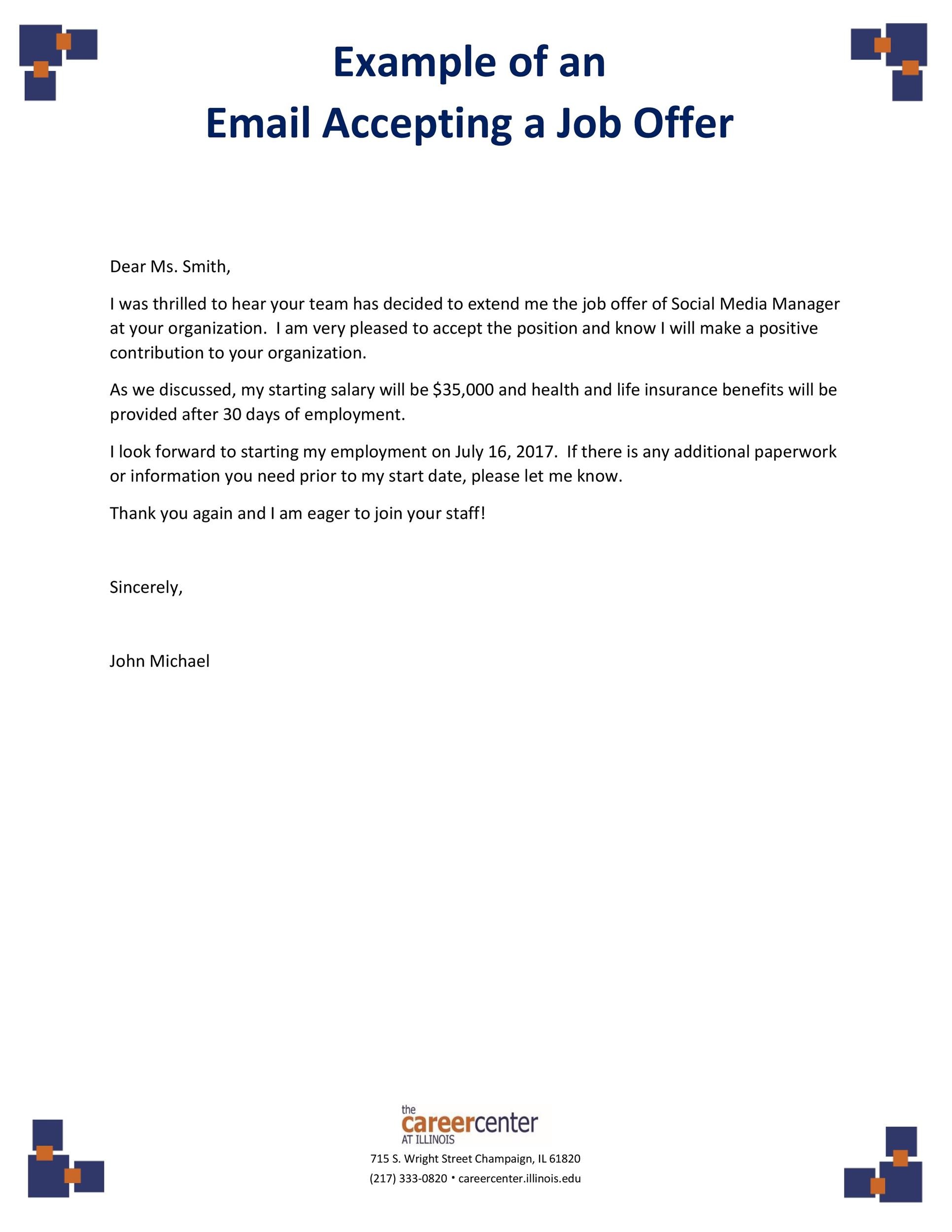Example of an Email Accepting a Job Offer