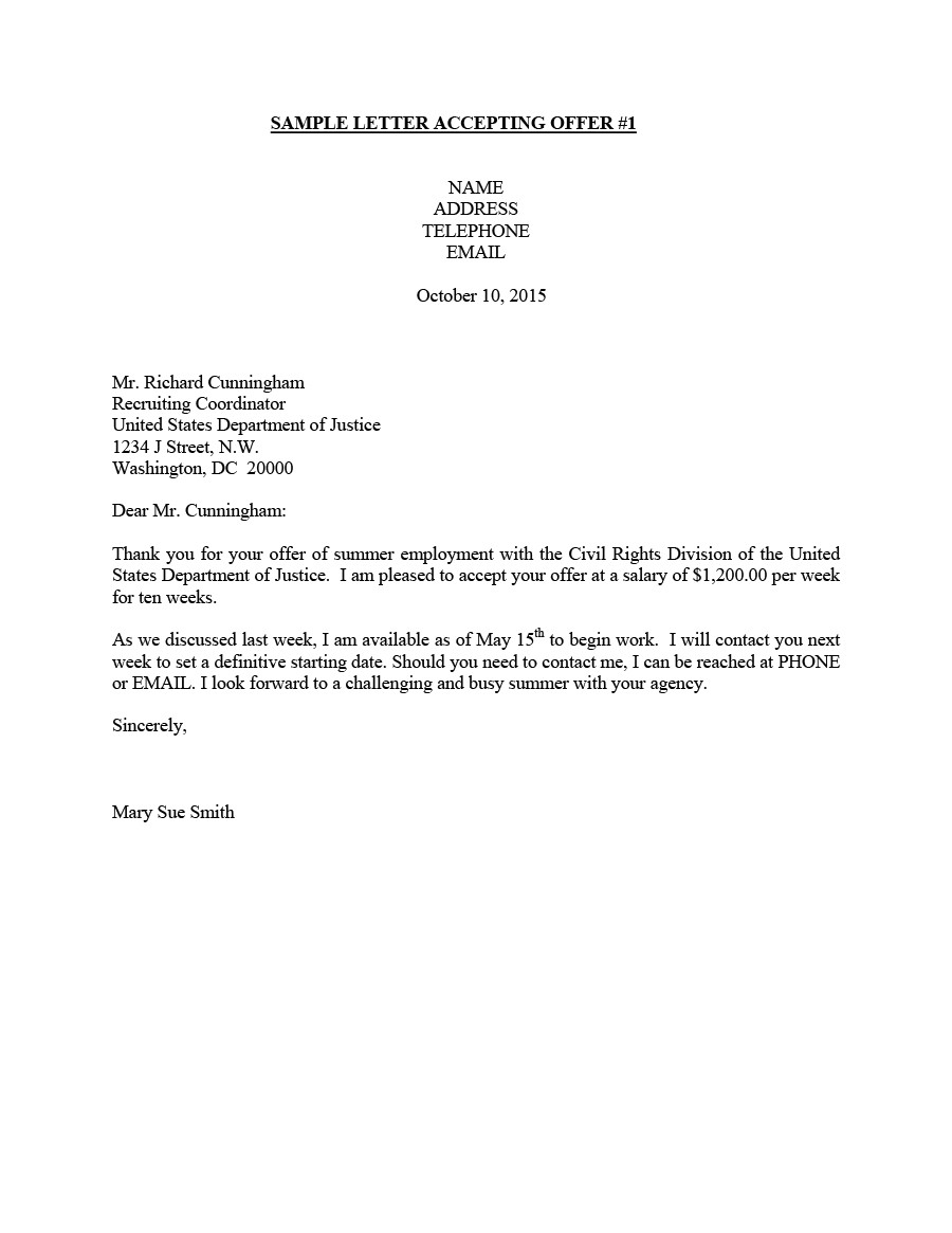 Sample Letter Accepting Job Offer