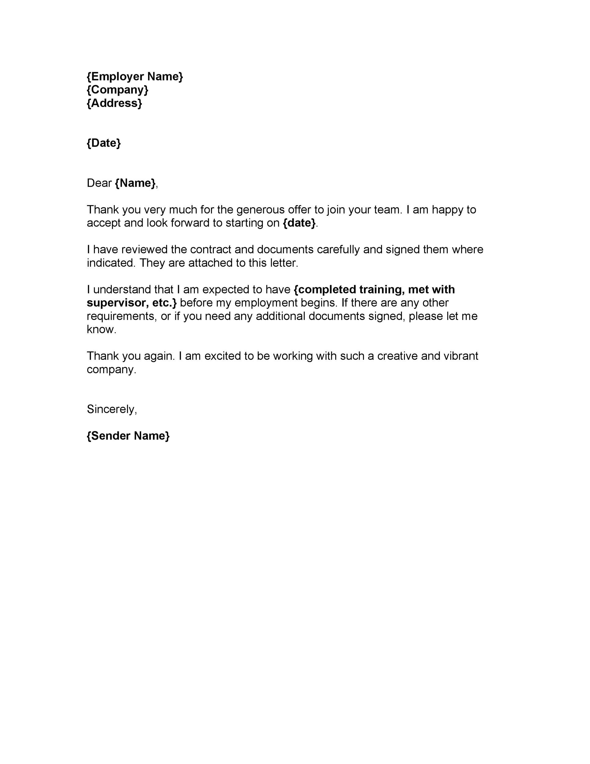 Letter of Job Offer Acceptance