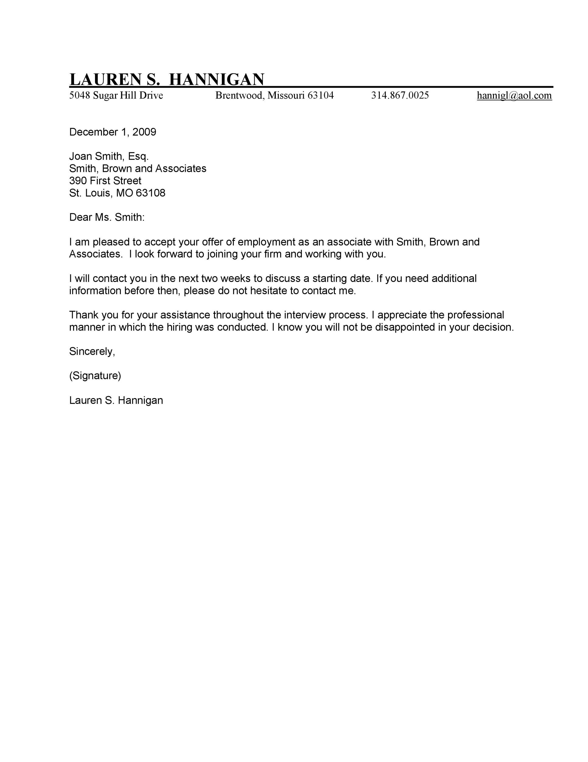 Formal Email of Job Offer Acceptance