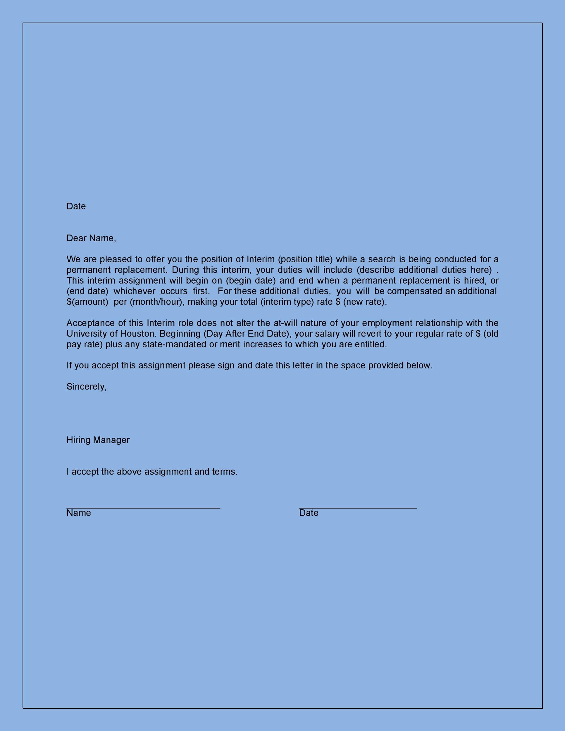 Blue Job Offer Acceptance Letter Template