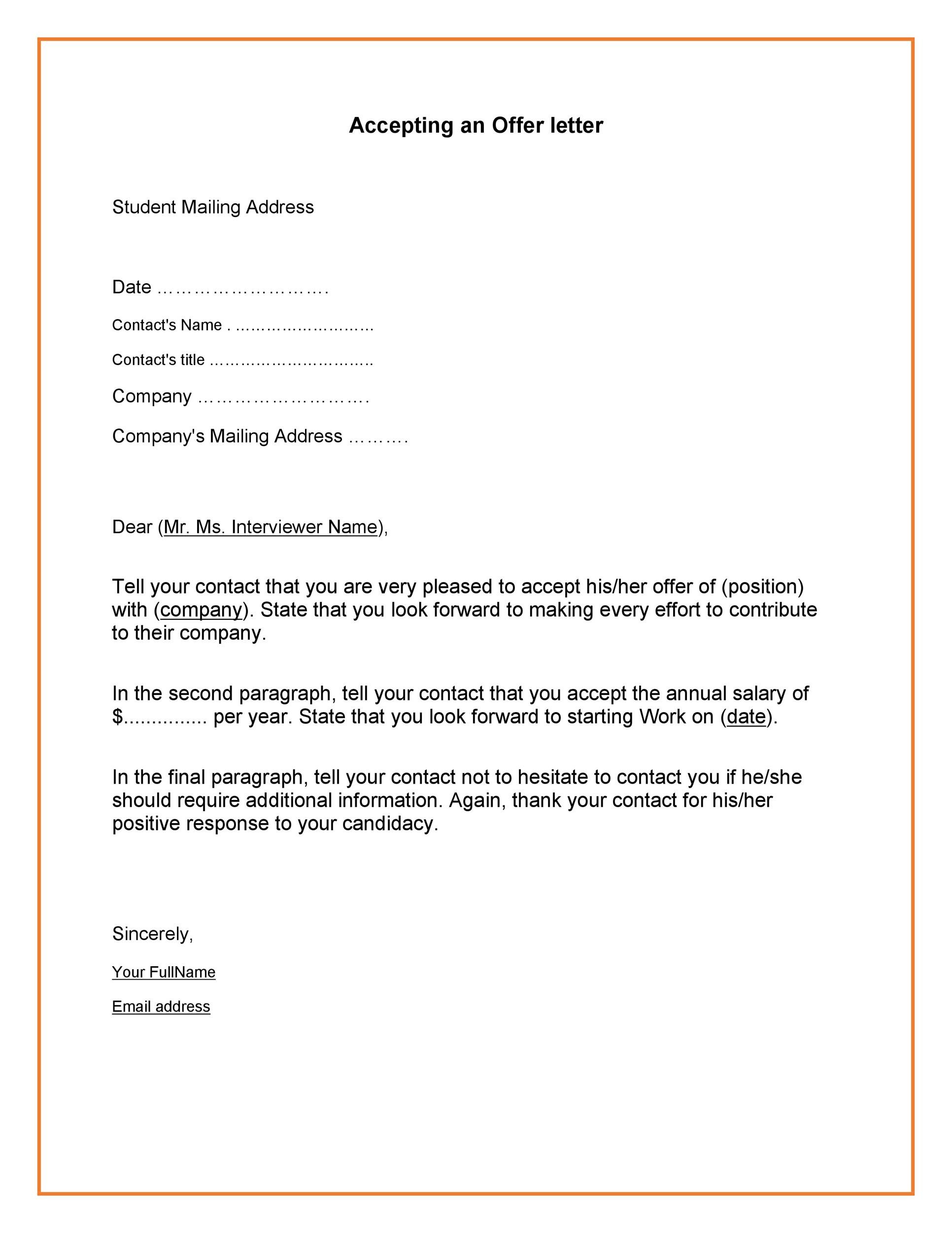 Accepting an Offer Letter