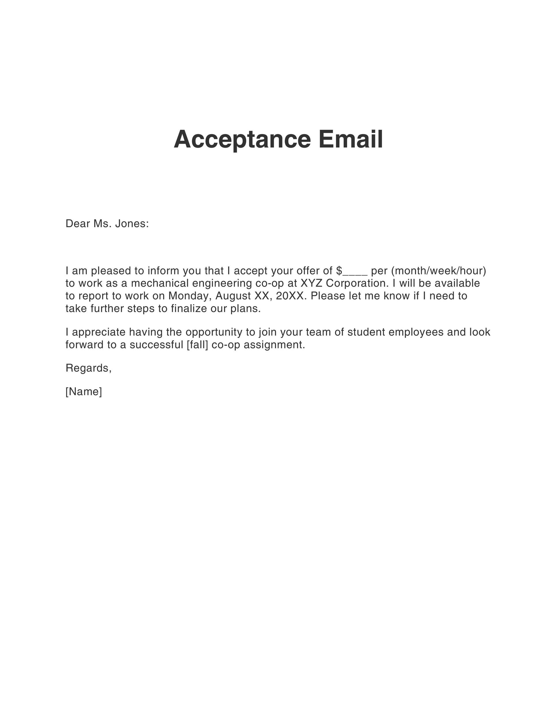 Acceptance Email Template