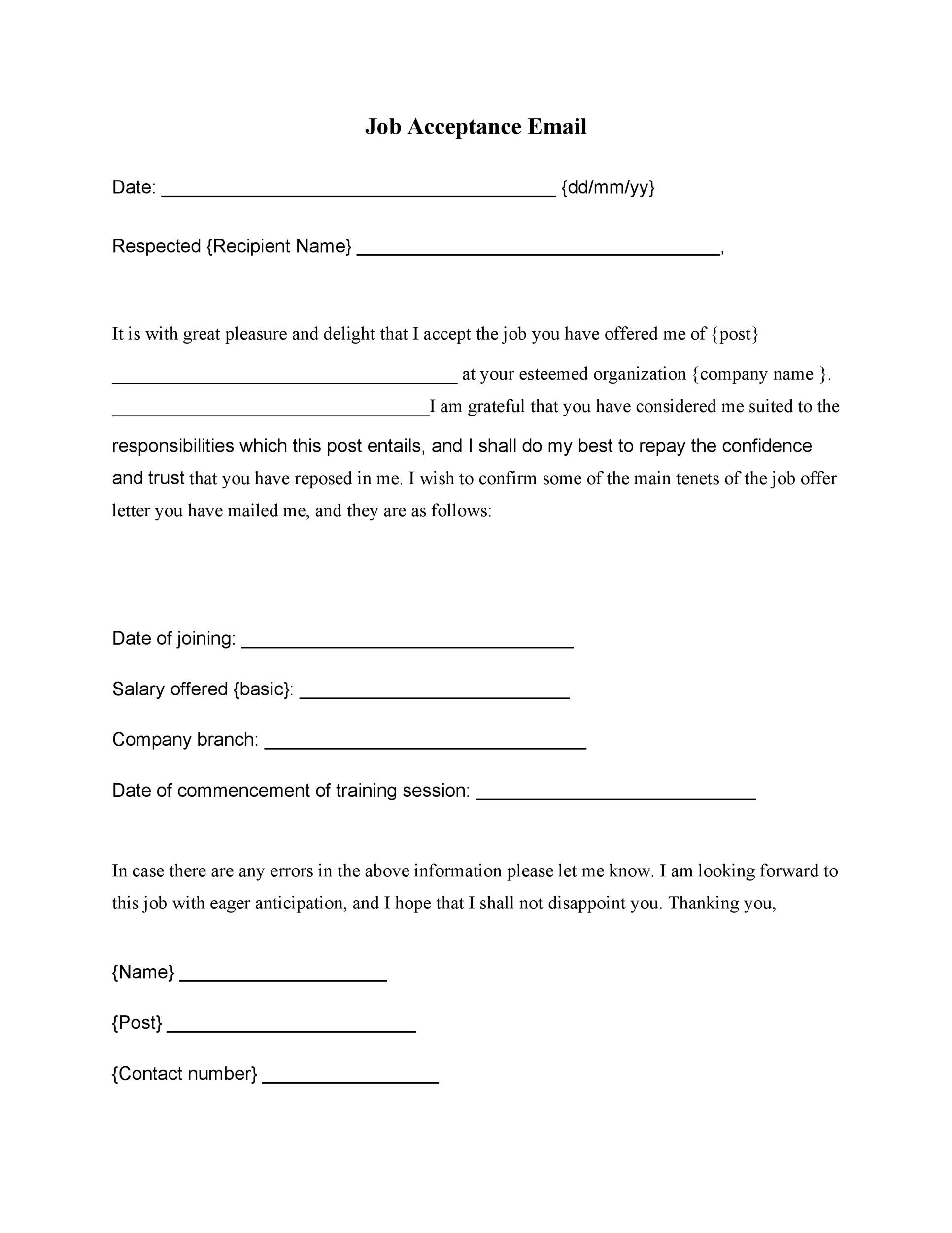Job Offer Acceptance Email