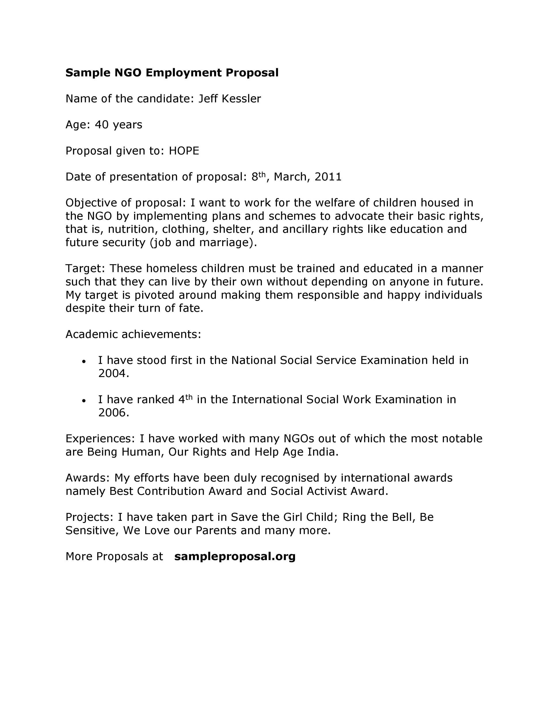Sample NGO Employment Proposal