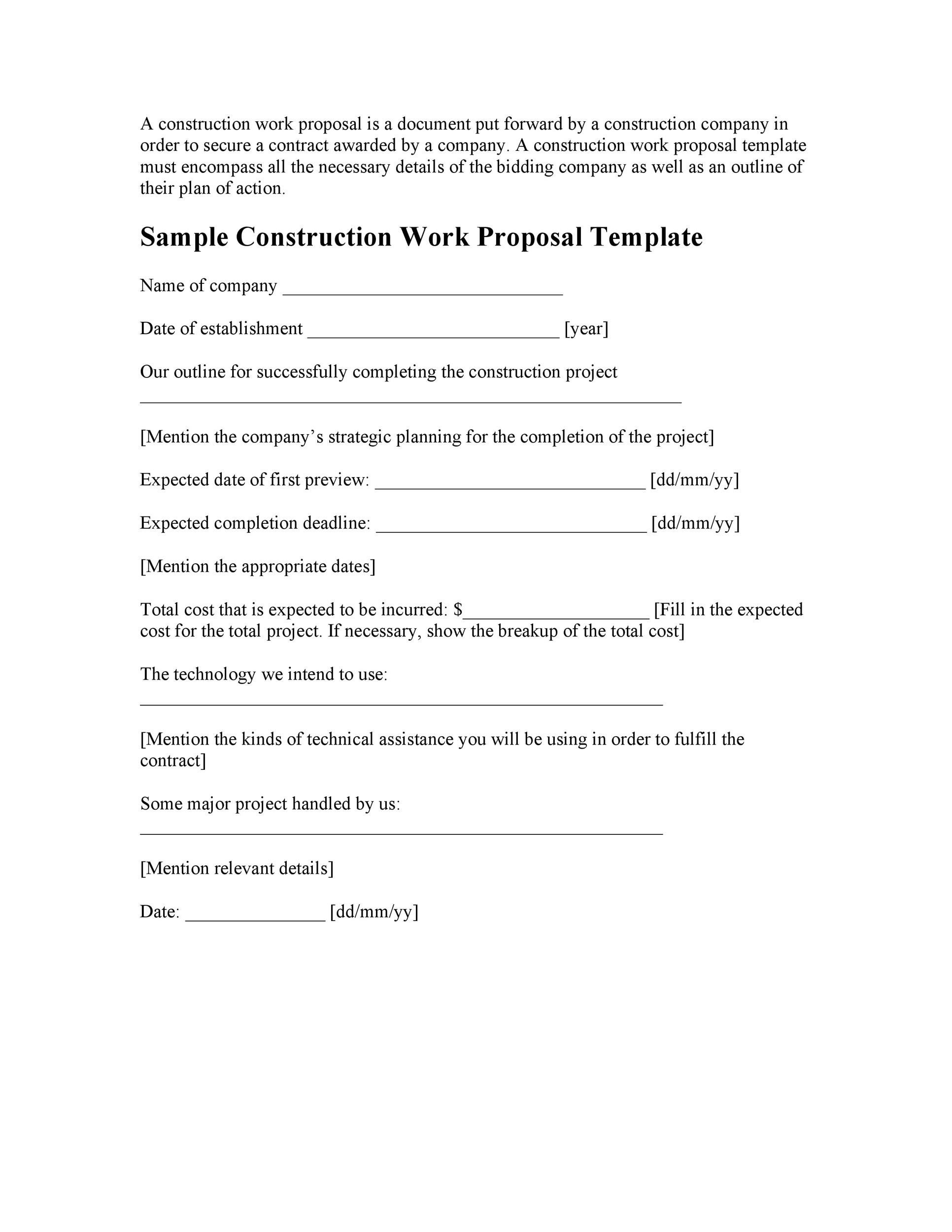 Sample Construction Work Proposal Template