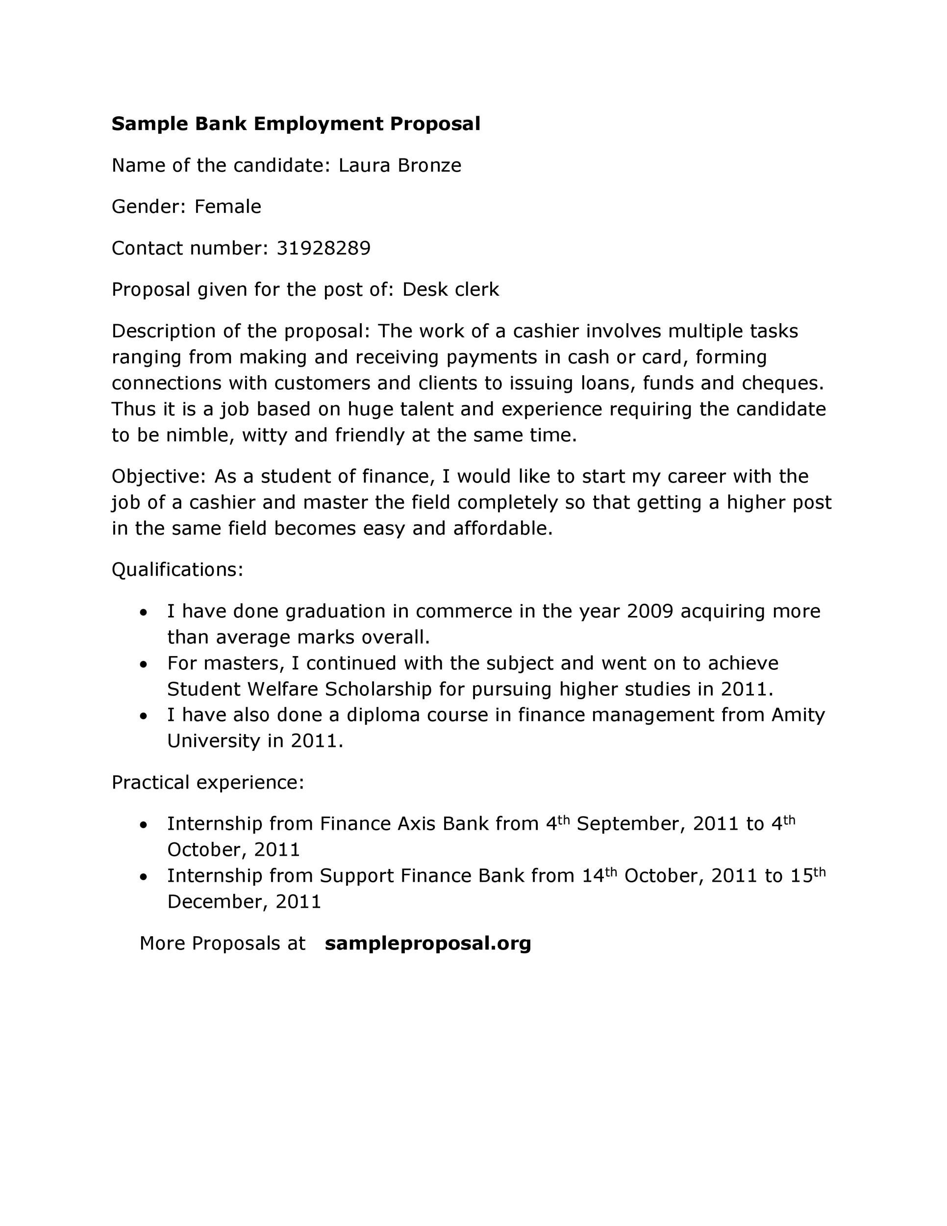 Sample Bank Employment Proposal