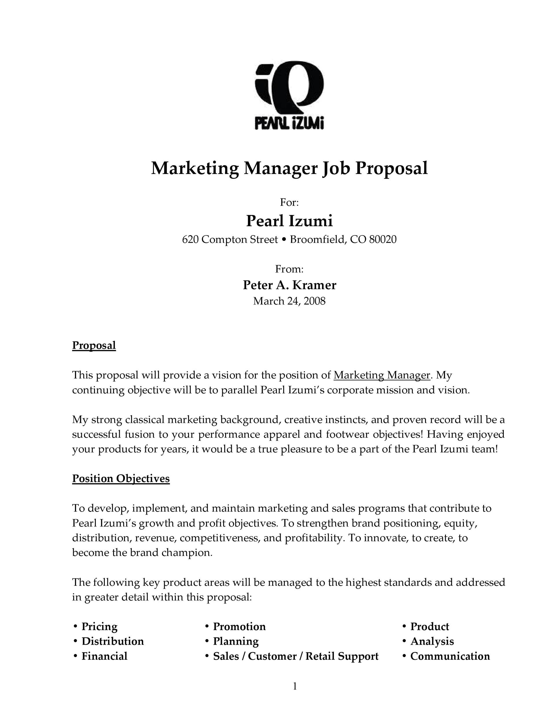 Marketing Manager Job Proposal