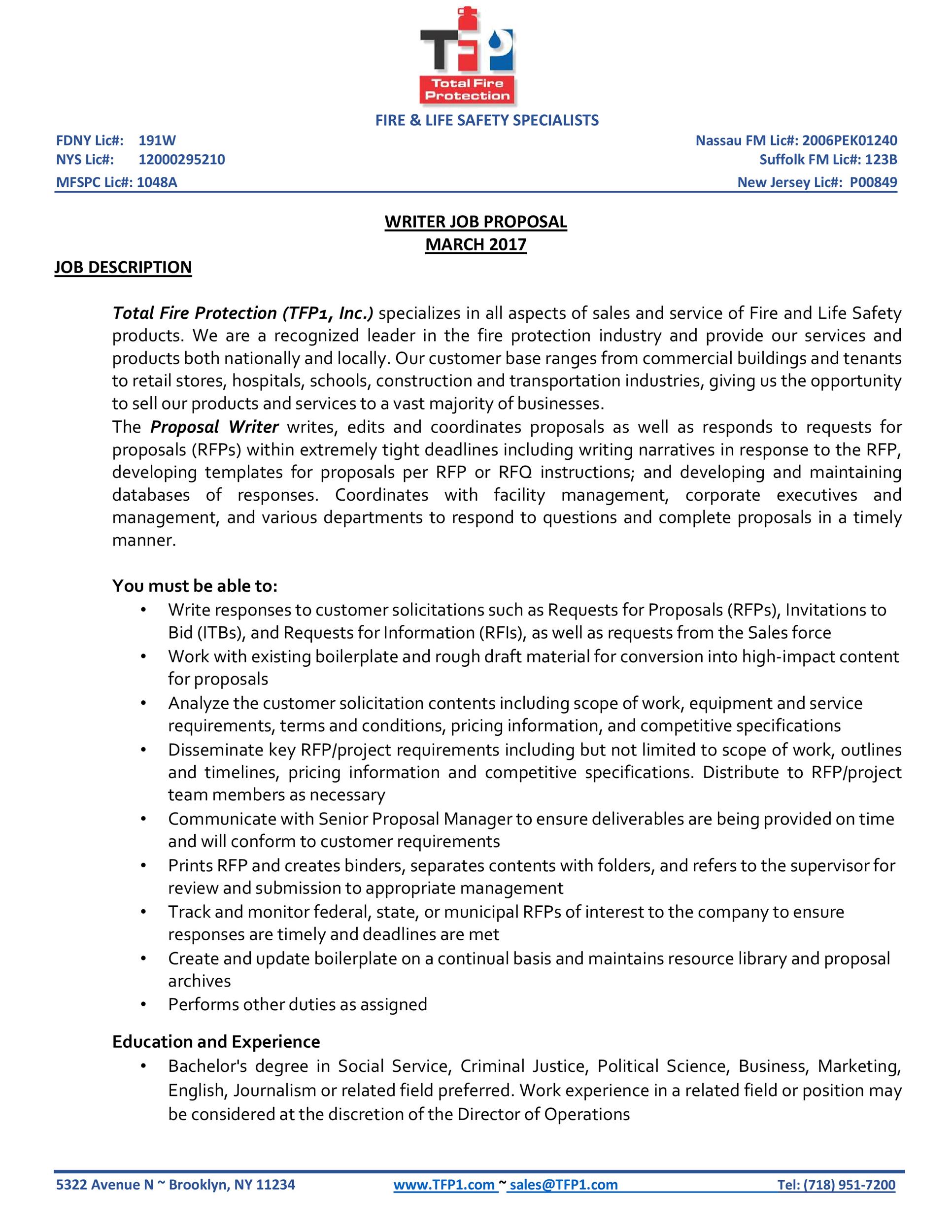 Writer Job Proposal