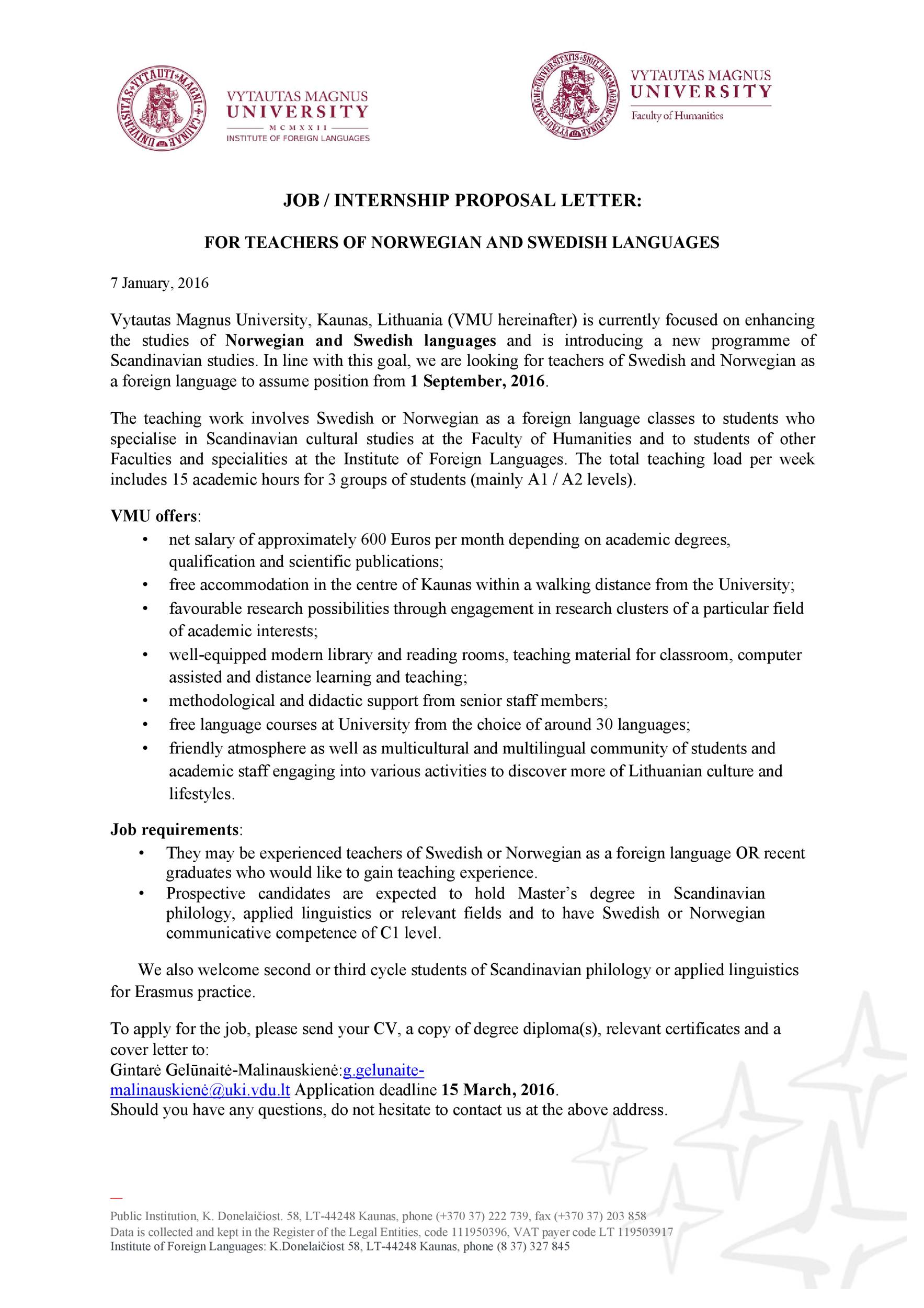 Job / Internship Proposal Letter