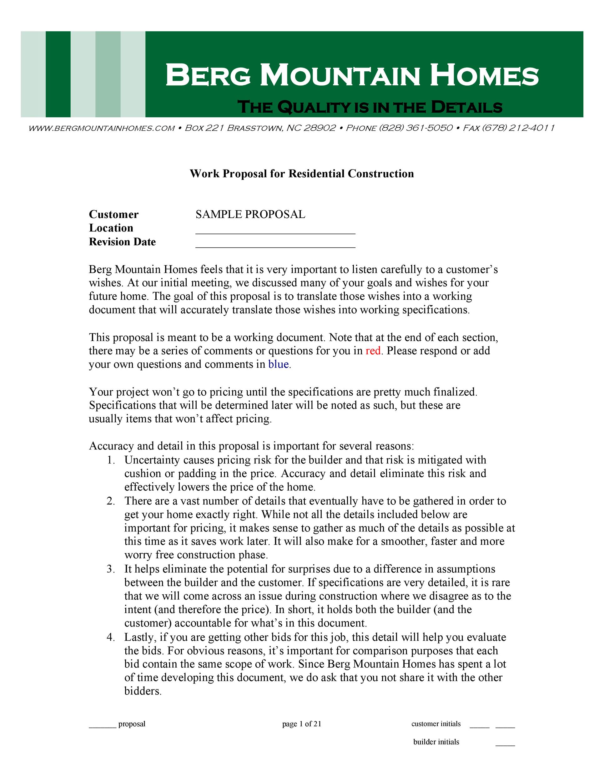 Work Proposal for Residential Construction