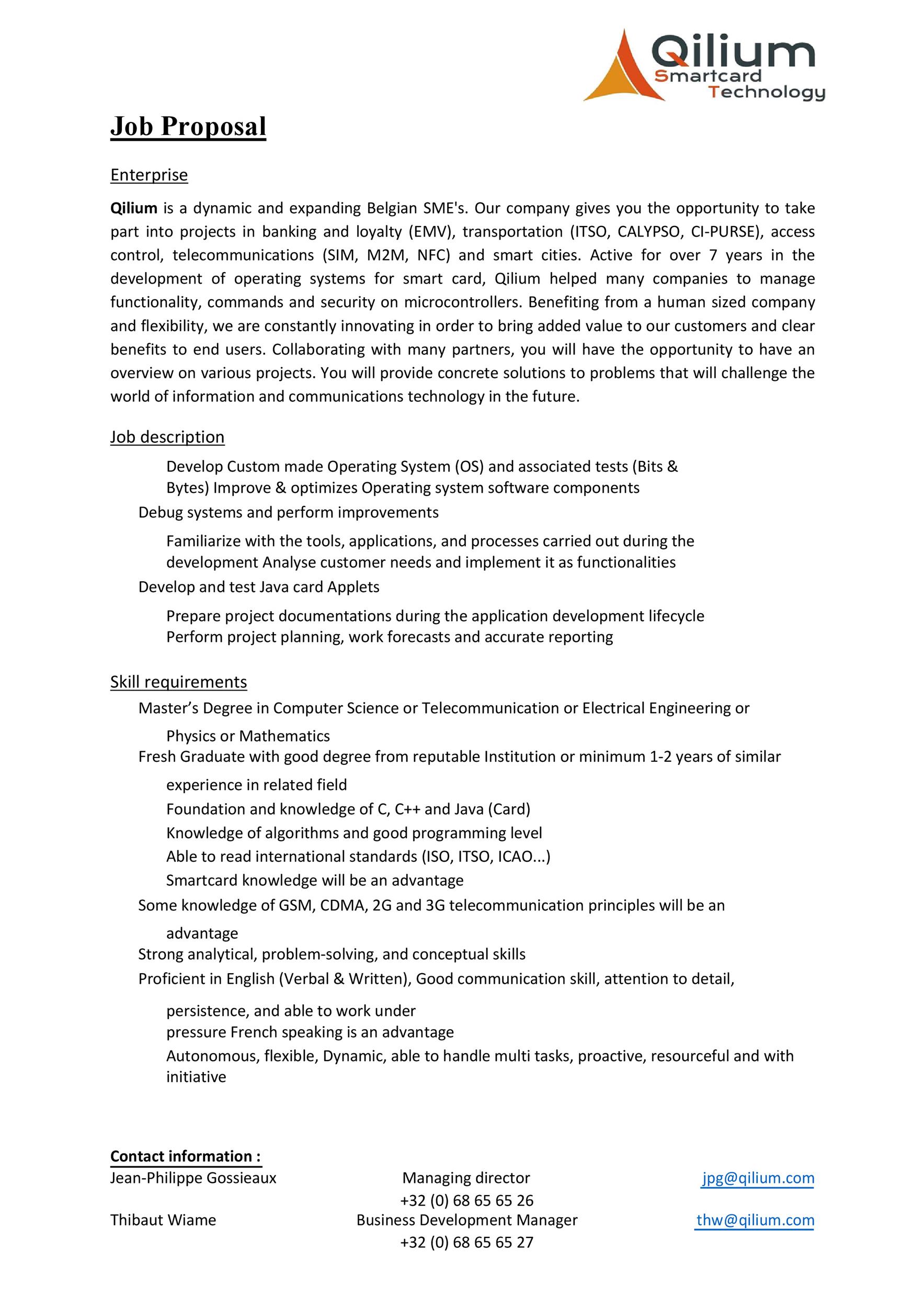 One-Page Job Proposal Sample