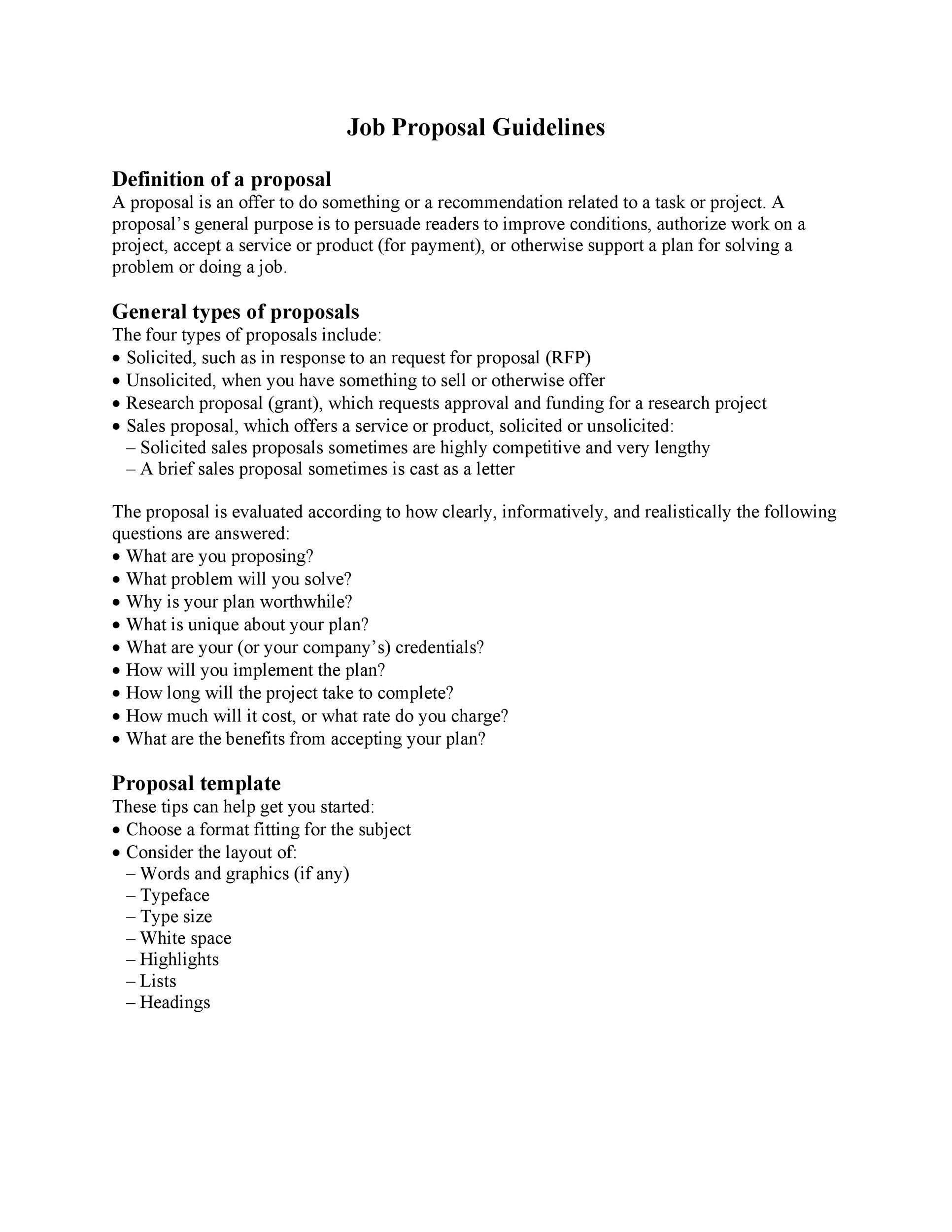 Job Proposal Guidelines