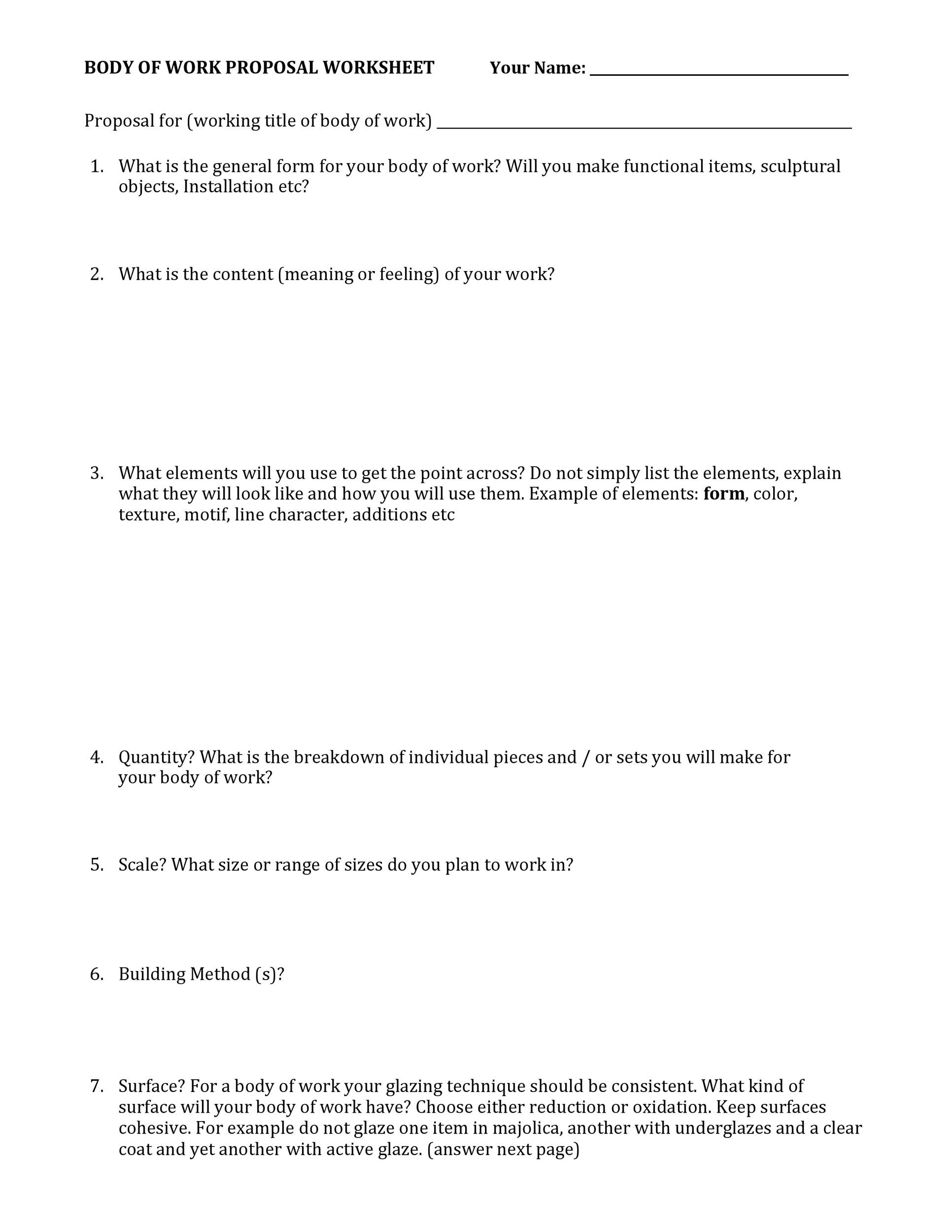 Body of Work Proposal Worksheet