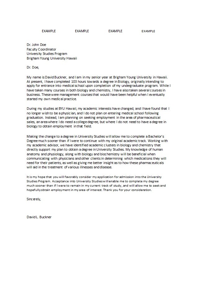 Eample Letter of Application
