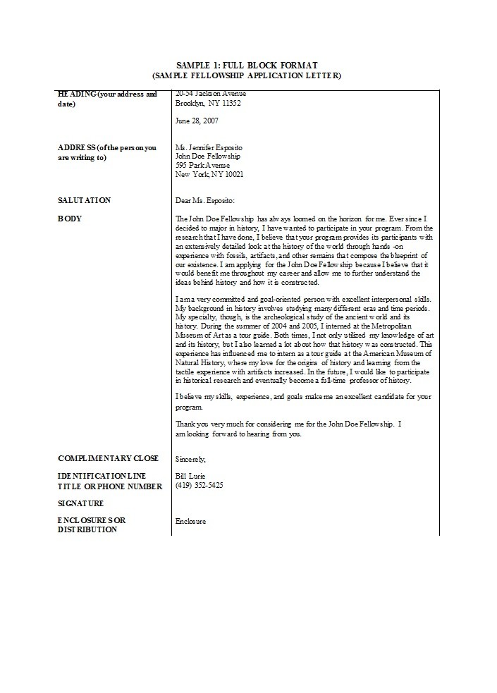Sample Fellowship Application Letter