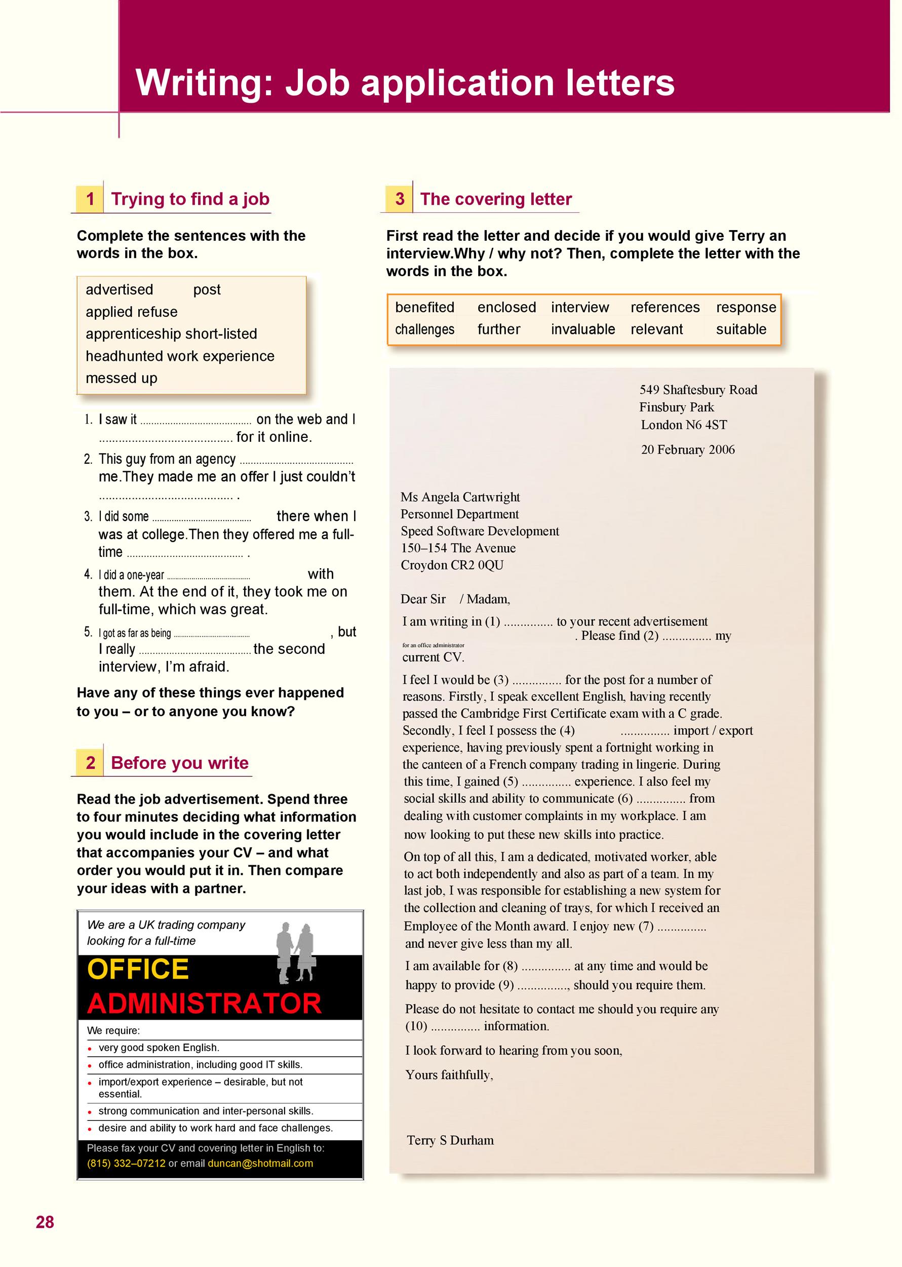 Writing: Job Application Letters