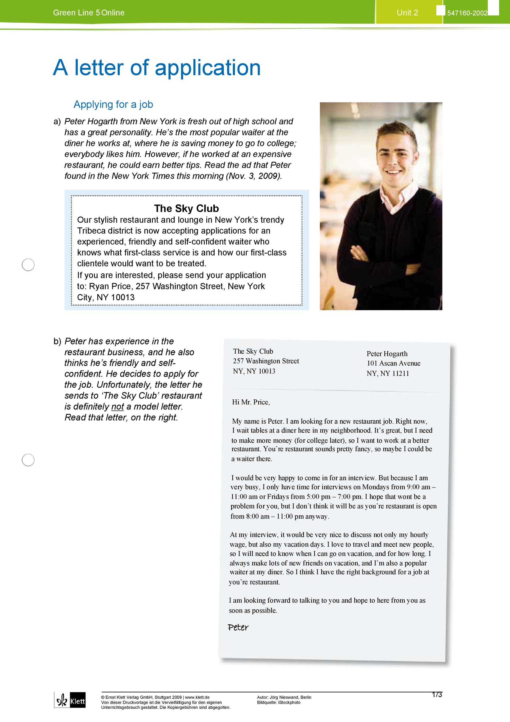 A Letter of Application for a Job