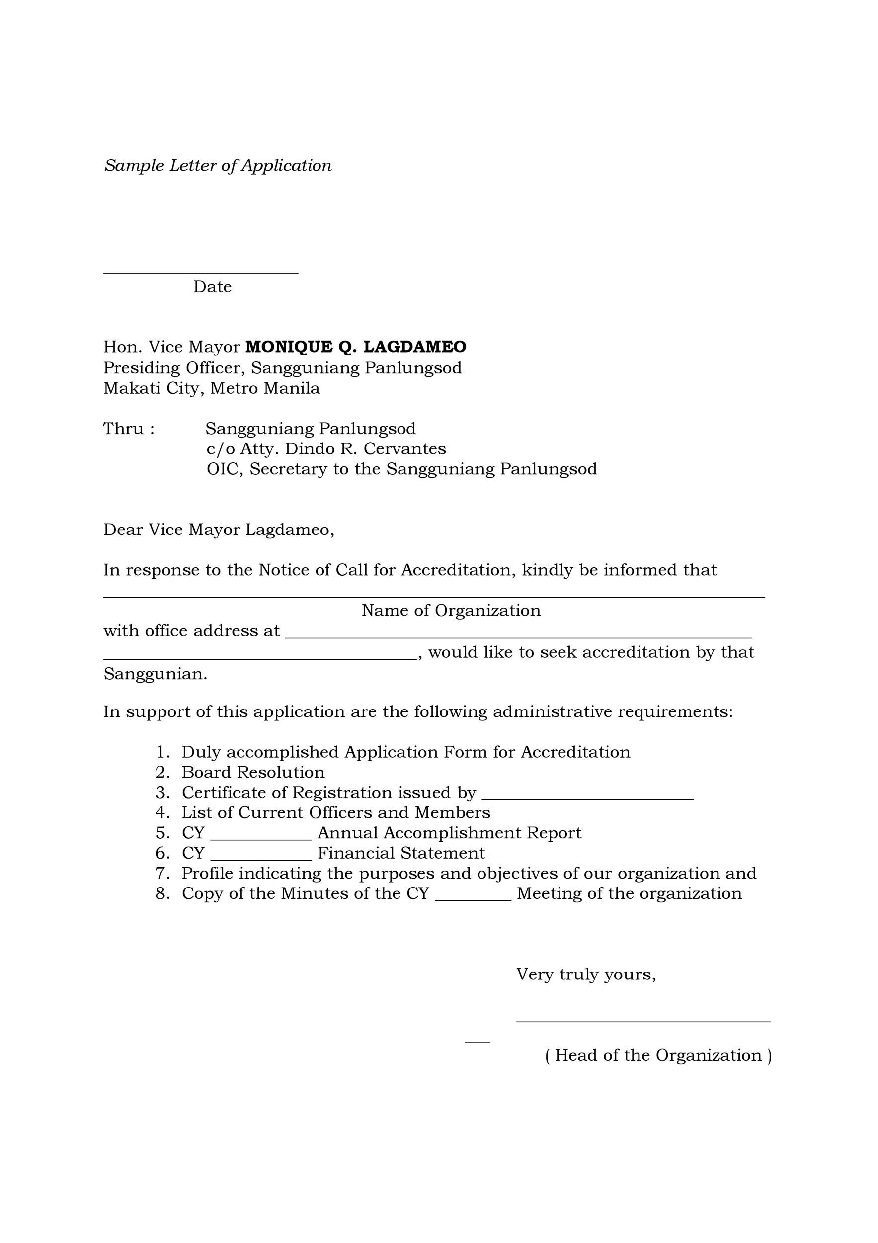 Sample Letter of Application for a Job