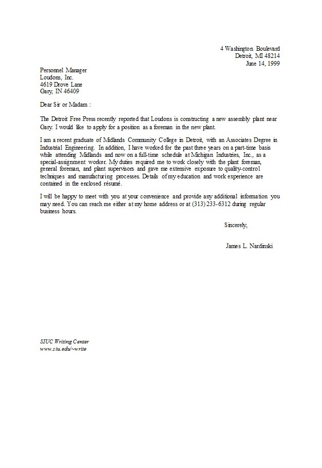 Simple Letter of Application Template
