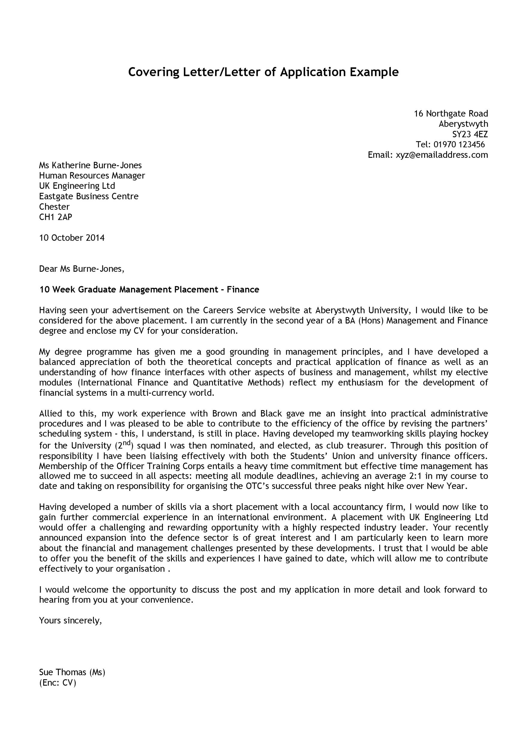 Covering Letter / Letter of Application Example