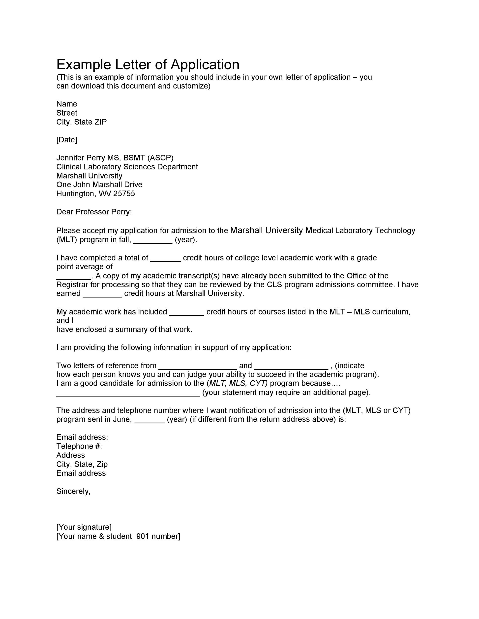 Example Letter of Application