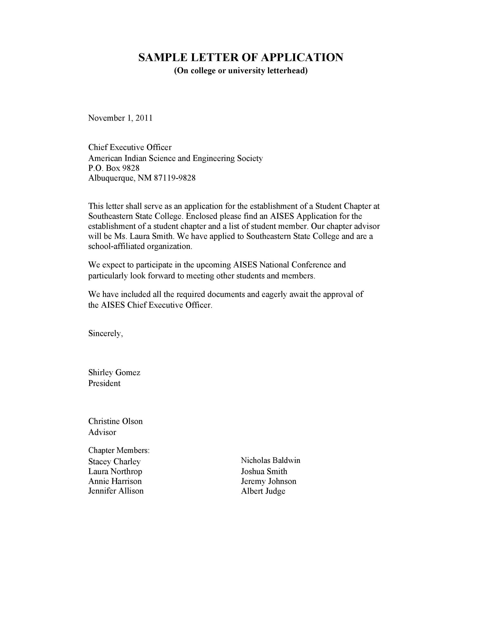 Sample Application Letter