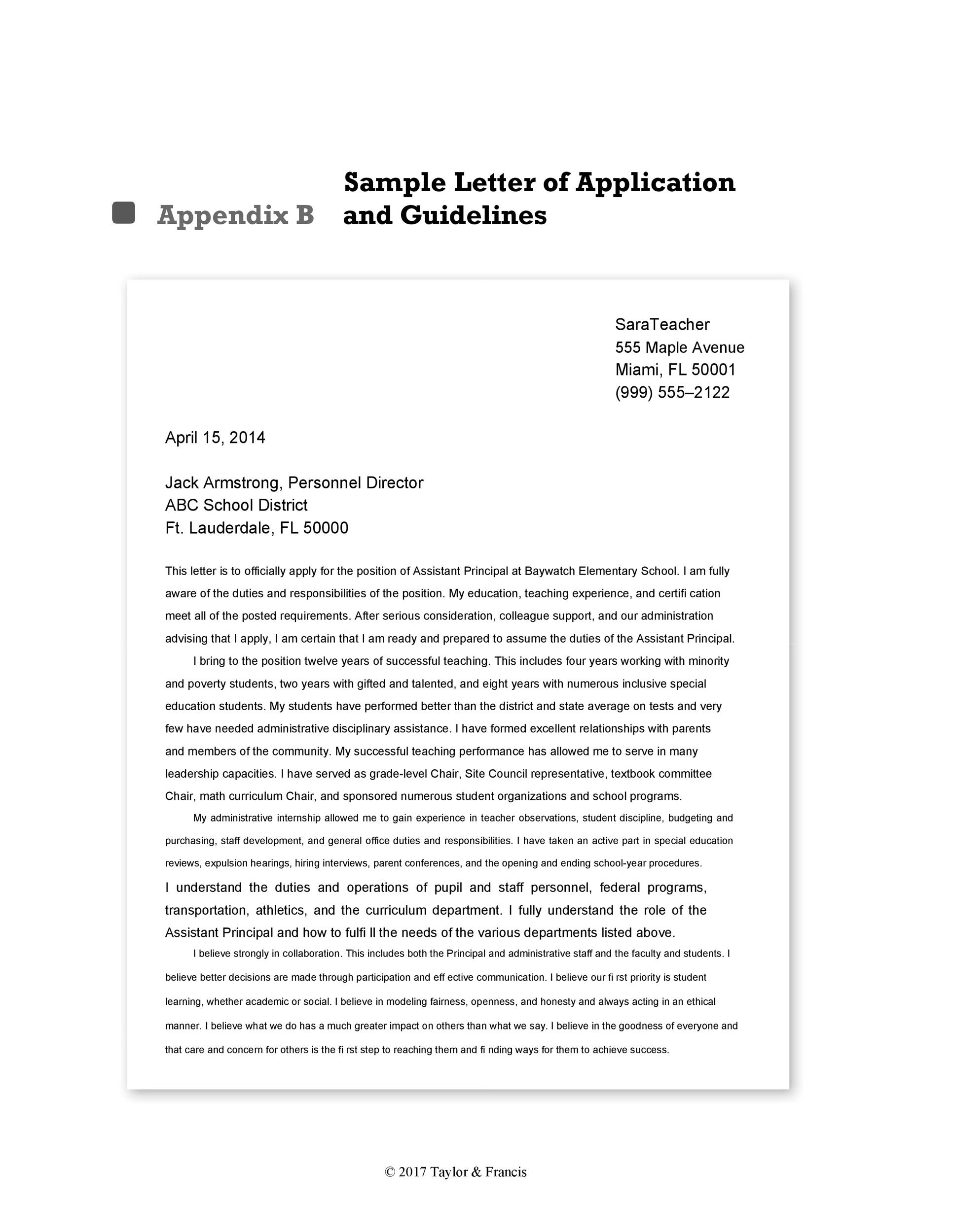 Sample Letter of Application and Guidelines