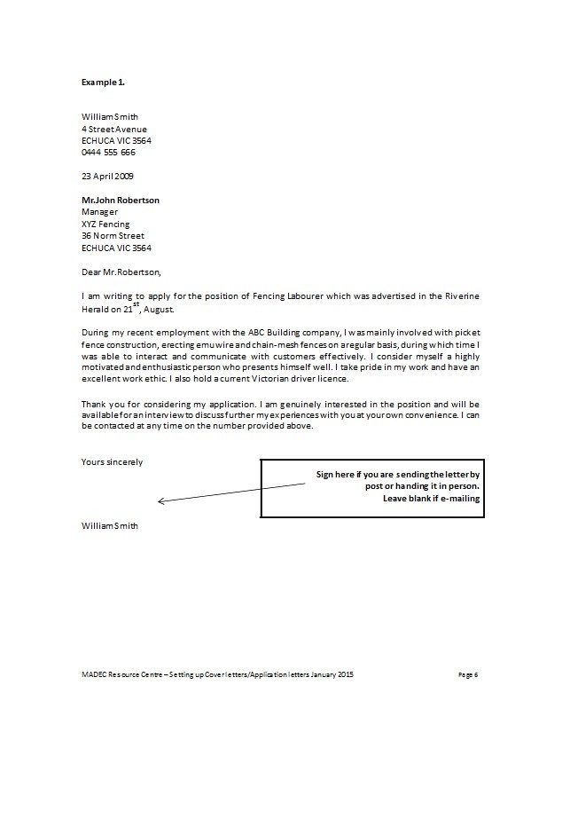 Example: Letter of Application Template